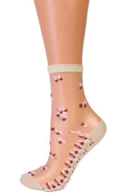 MARIAN beige sheer socks featuring a multicoloured dotted pattern, elegantly designed for women.