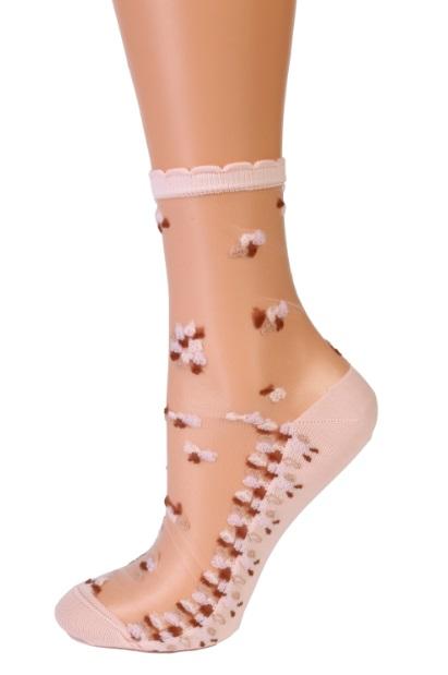 MARIAN light pink sheer socks with multicoloured dotted pattern, showcasing elegance and comfort.