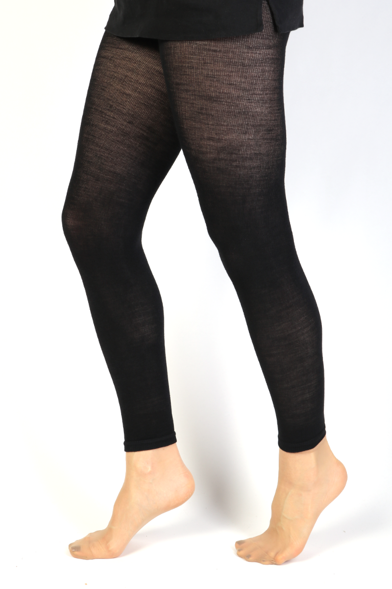 MILANA black merino wool leggings for women, elegantly thin and warm, perfect for layering and versatile styling.