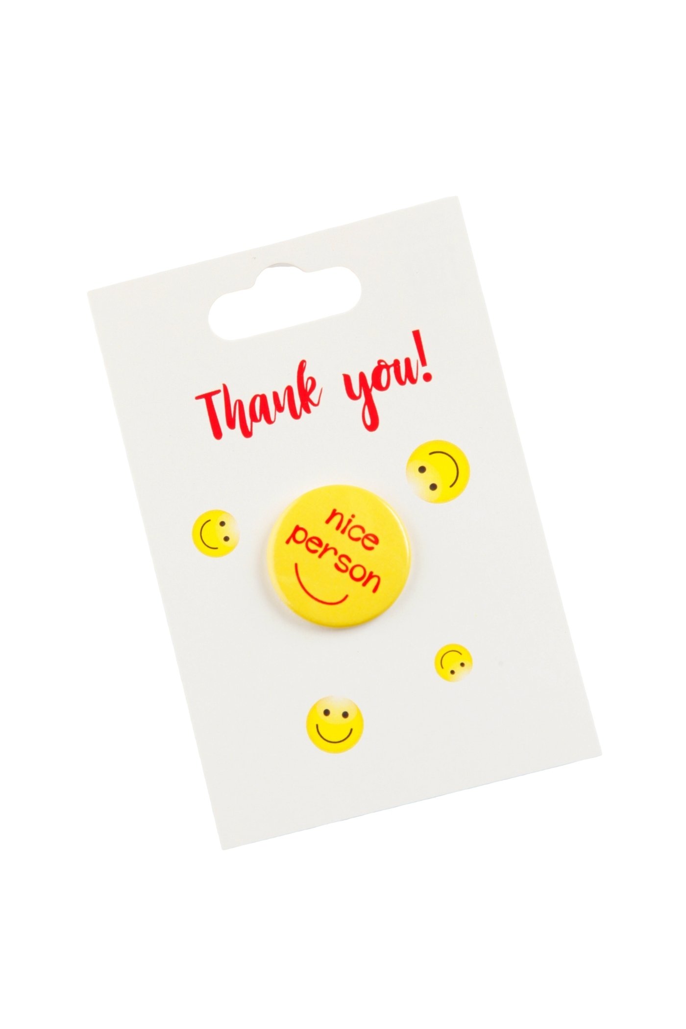 A 25 mm magnetic button badge featuring the text 'NICE PERSON' in bold letters, designed for positive expression.