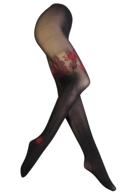 NOELLA 60DEN black tights featuring an elegant rose pattern, perfect for stylish women.