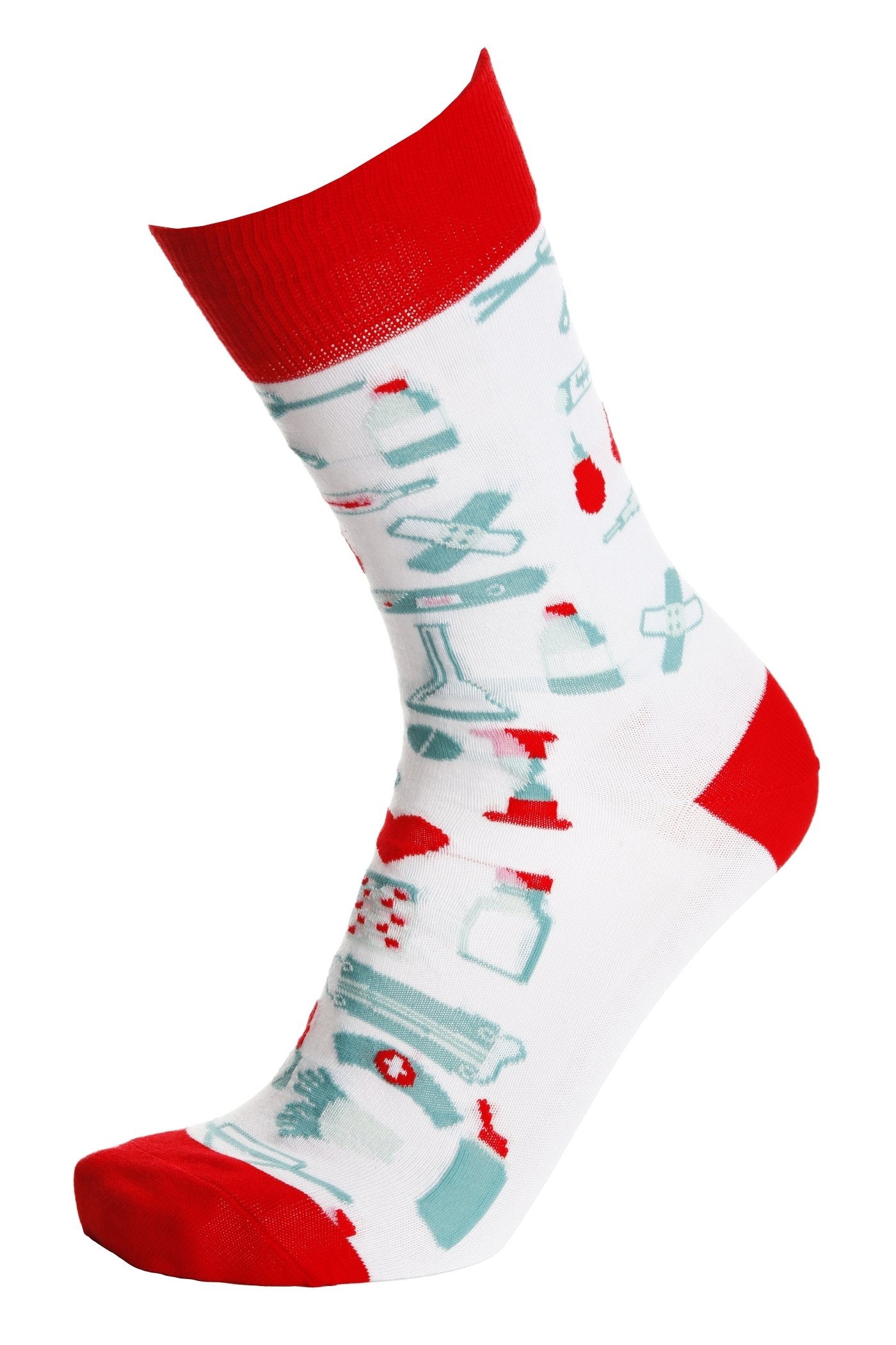 A pair of white cotton socks with 'Awesome nurse ♥' printed on the sole, designed for medical professionals.