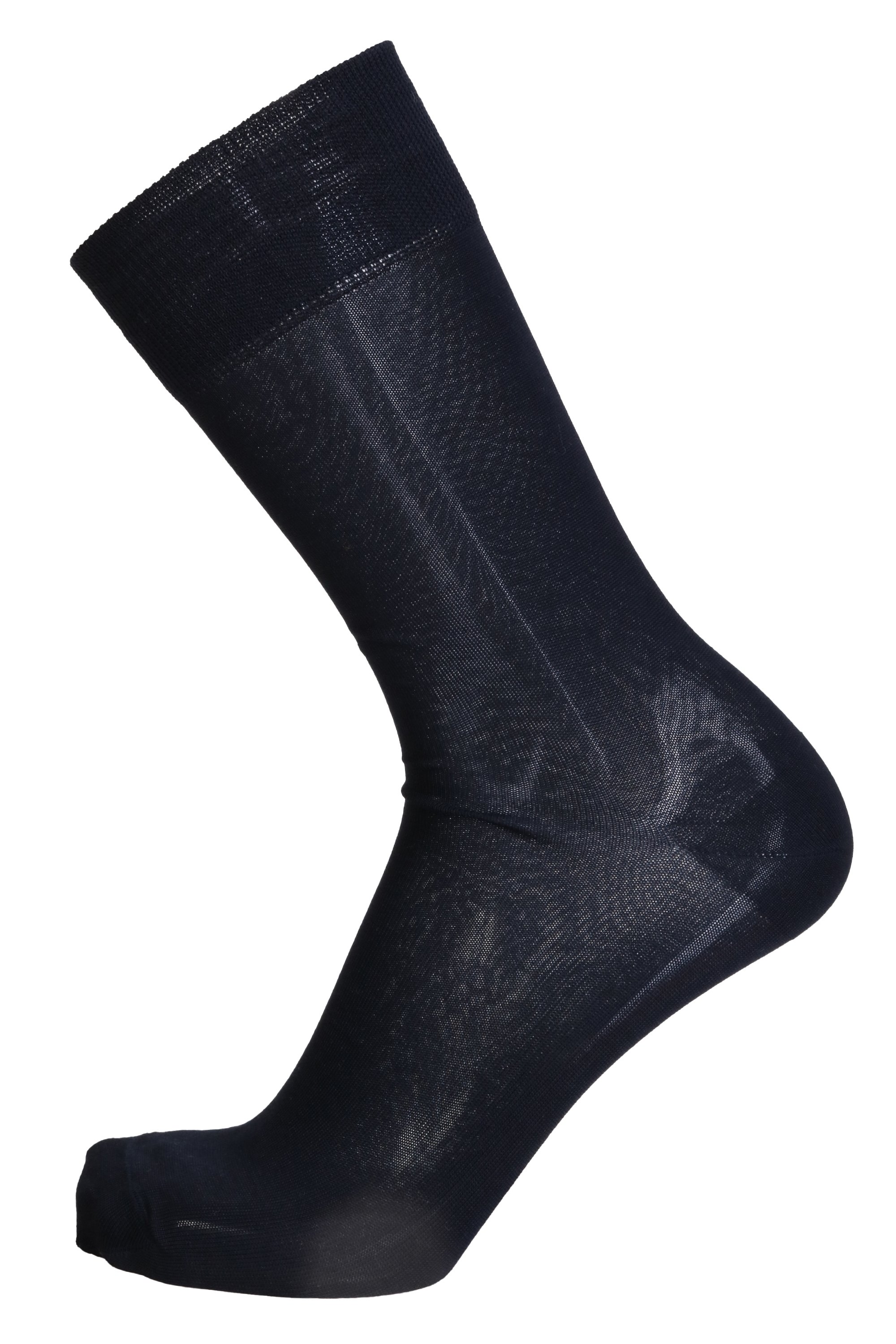 OLIVER dark blue dress socks featuring a bold red stripe, showcasing their elegant design and high-quality fabric.