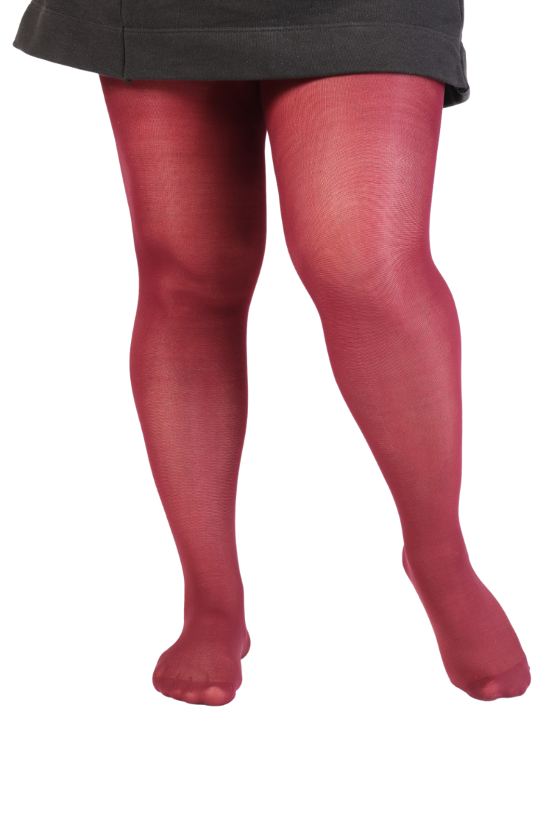 OPAQUE plus size burgundy tights for women, showcasing their rich color and stretchy fabric, designed for comfort and style.