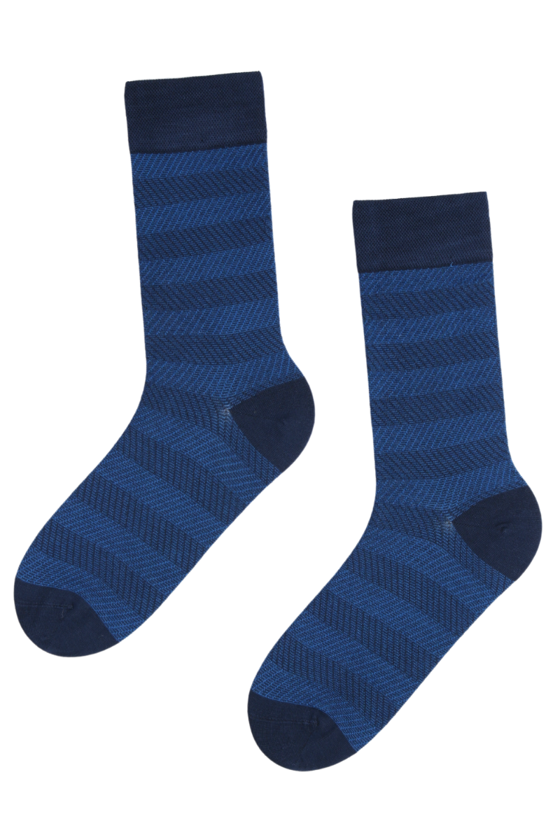 PIOPPI blue striped suit socks showcasing a stylish striped pattern, made from soft viscose for comfort.