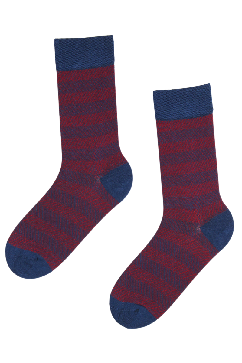 PIOPPI red striped suit socks featuring a vibrant red and blue striped pattern, made from soft viscose material.