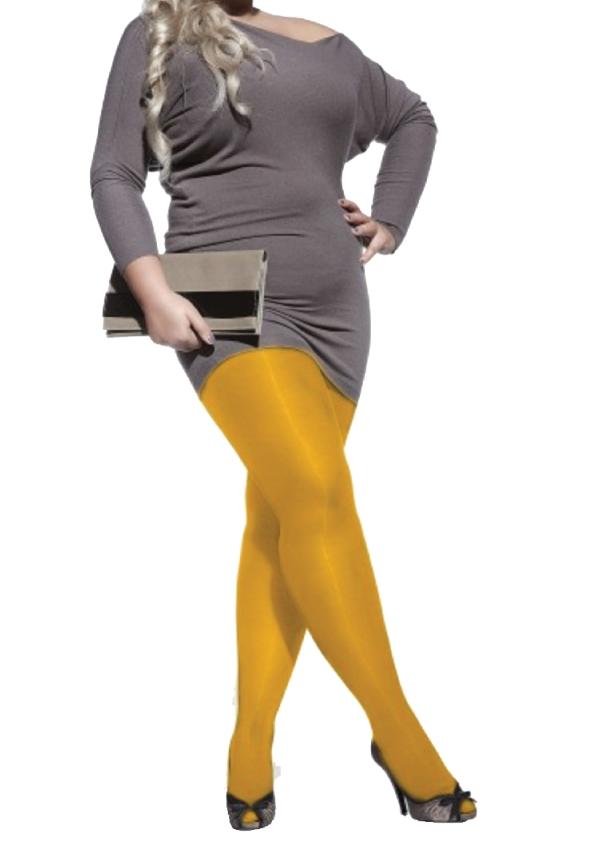 PLUS 40 yellow microfiber tights designed for plus-size women, featuring a comfortable fit and extra segment for support.