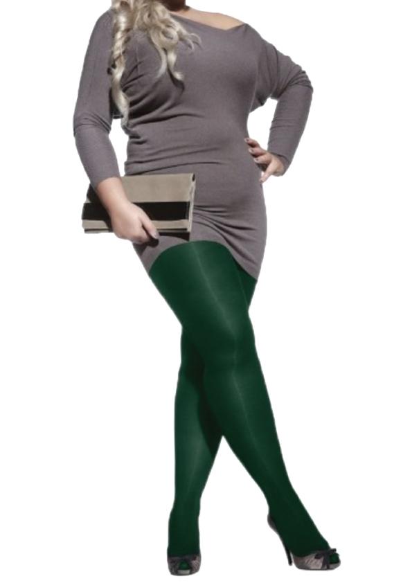 PLUS 60 women's green microfiber tights designed for curvy ladies, featuring a comfortable fit and stylish design.