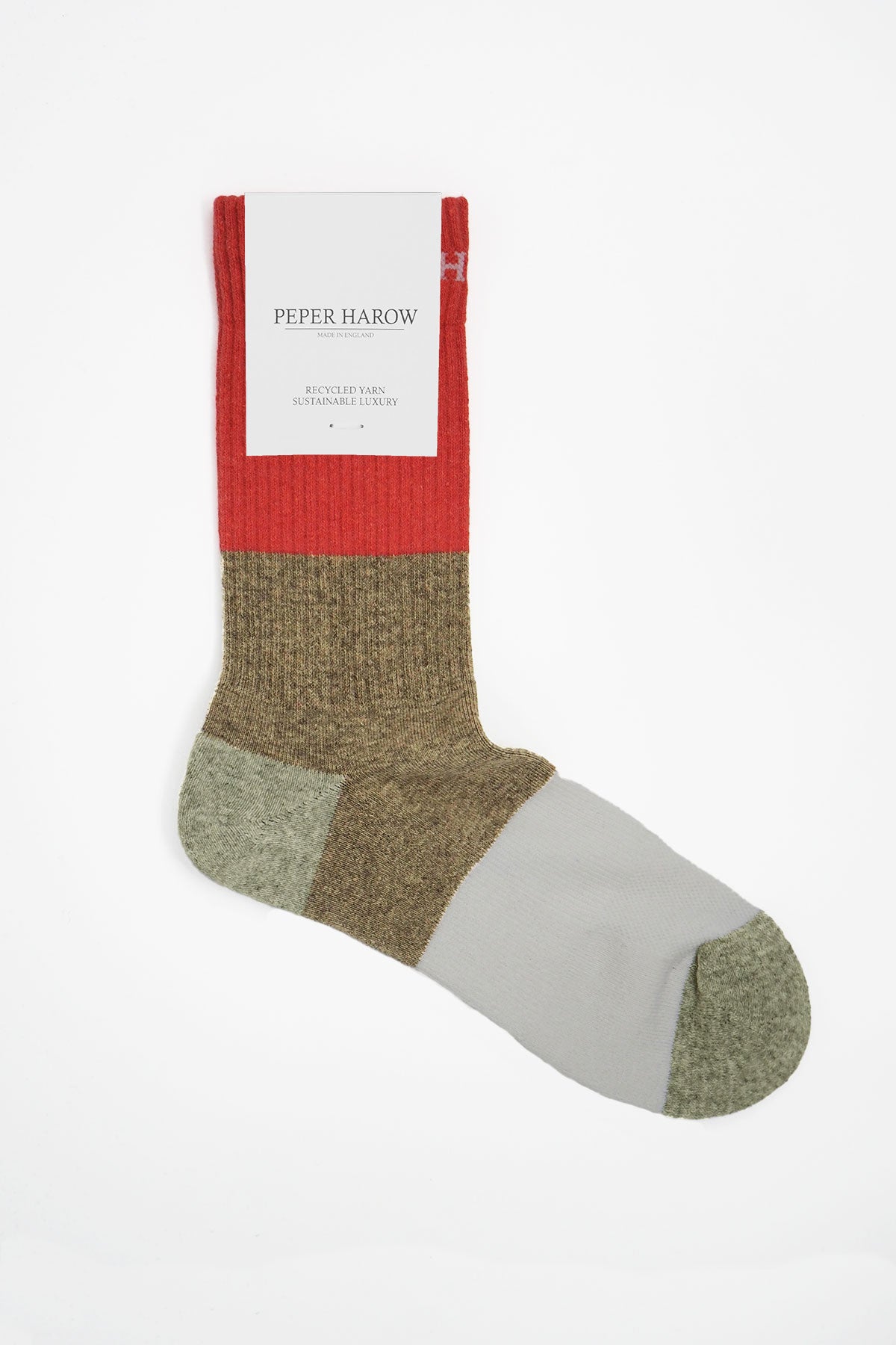 Coral Recycled Men's Sport Socks with cushioned sole and seamless toe design, showcasing eco-friendly materials.