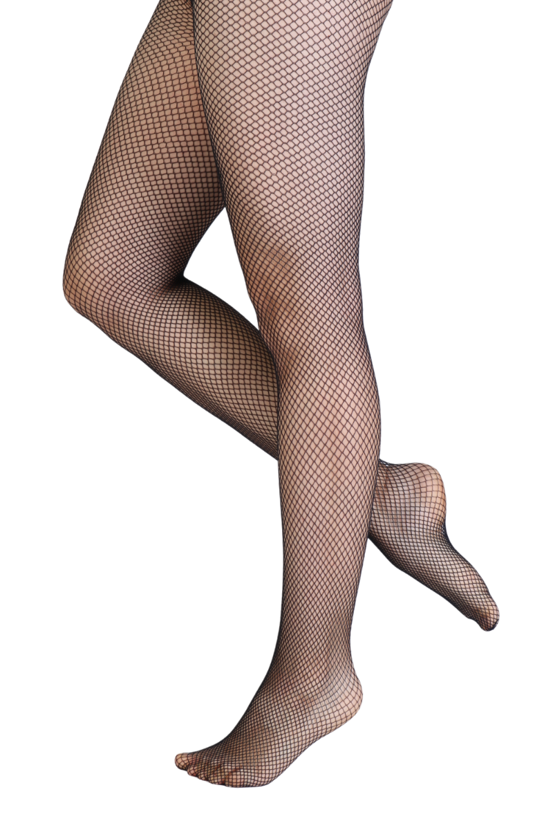 Elegant dark blue fishnet tights for women with a comfortable gusset, showcasing a stylish design.