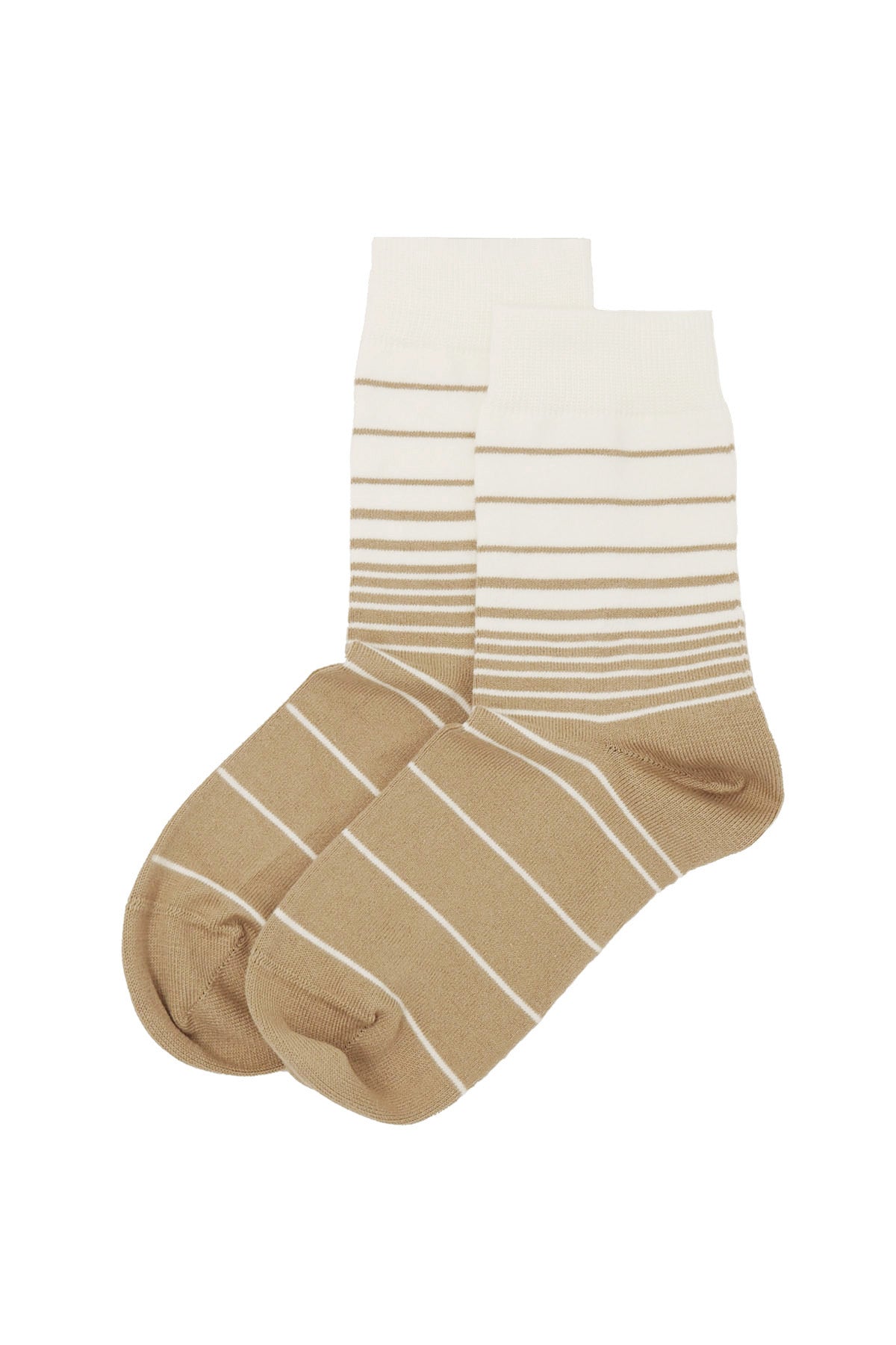 Beige women's socks featuring retro cream stripes, showcasing luxury and style.