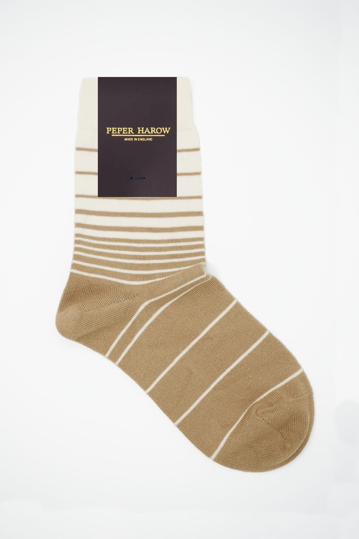 Beige women's socks featuring retro cream stripes, showcasing luxury and style.