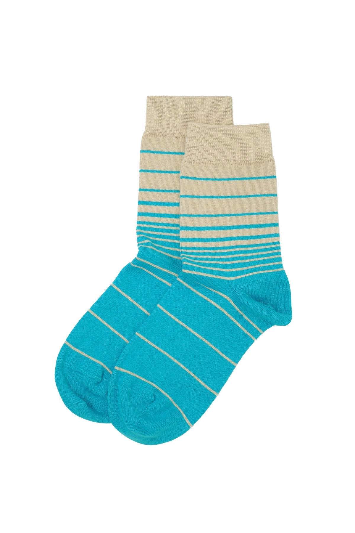 Retro Stripe Women's Socks in blue with beige stripes, showcasing luxury and comfort.