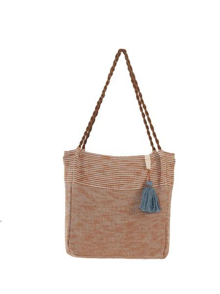 A stylish Reusable Women's Cotton Tote Shoulder Bag featuring tassels, perfect for beach outings and shopping trips.