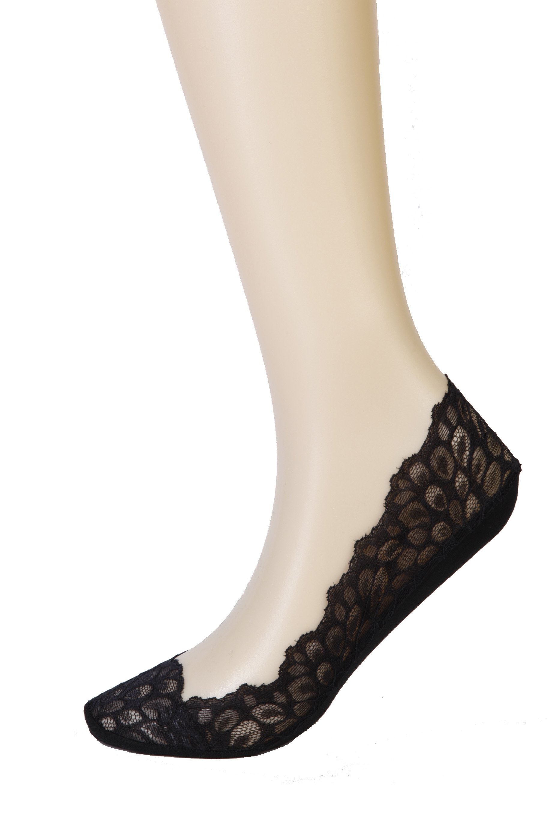 RICCA black footsies featuring a lace pattern and silicone inner layer for comfort and secure fit.