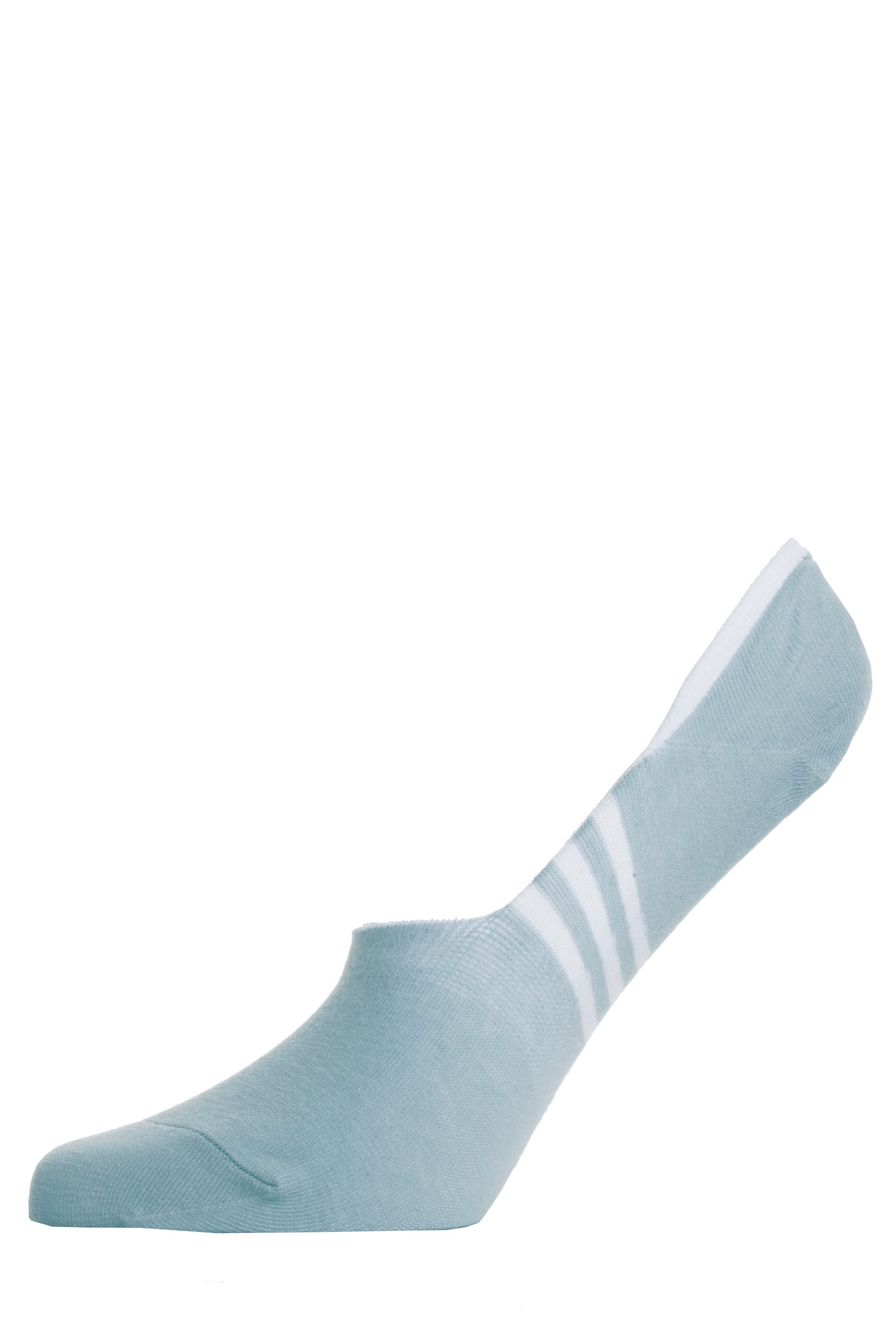 Light blue invisible socks for women with three stripes on the sole and silicone heel strip to prevent slipping.