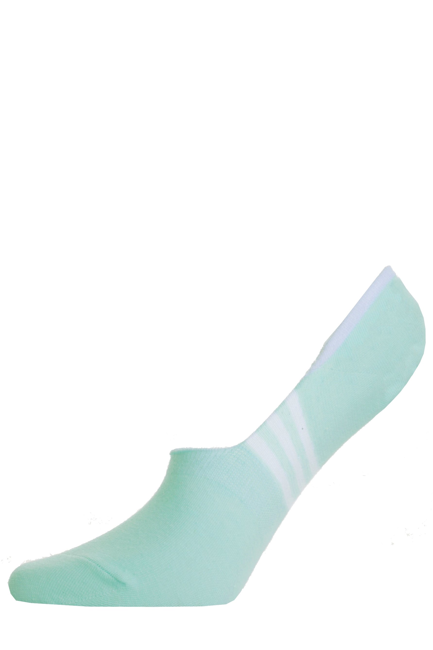 Mint green invisible socks for women with three stripes on the sole and a silicone heel strip to prevent slipping.