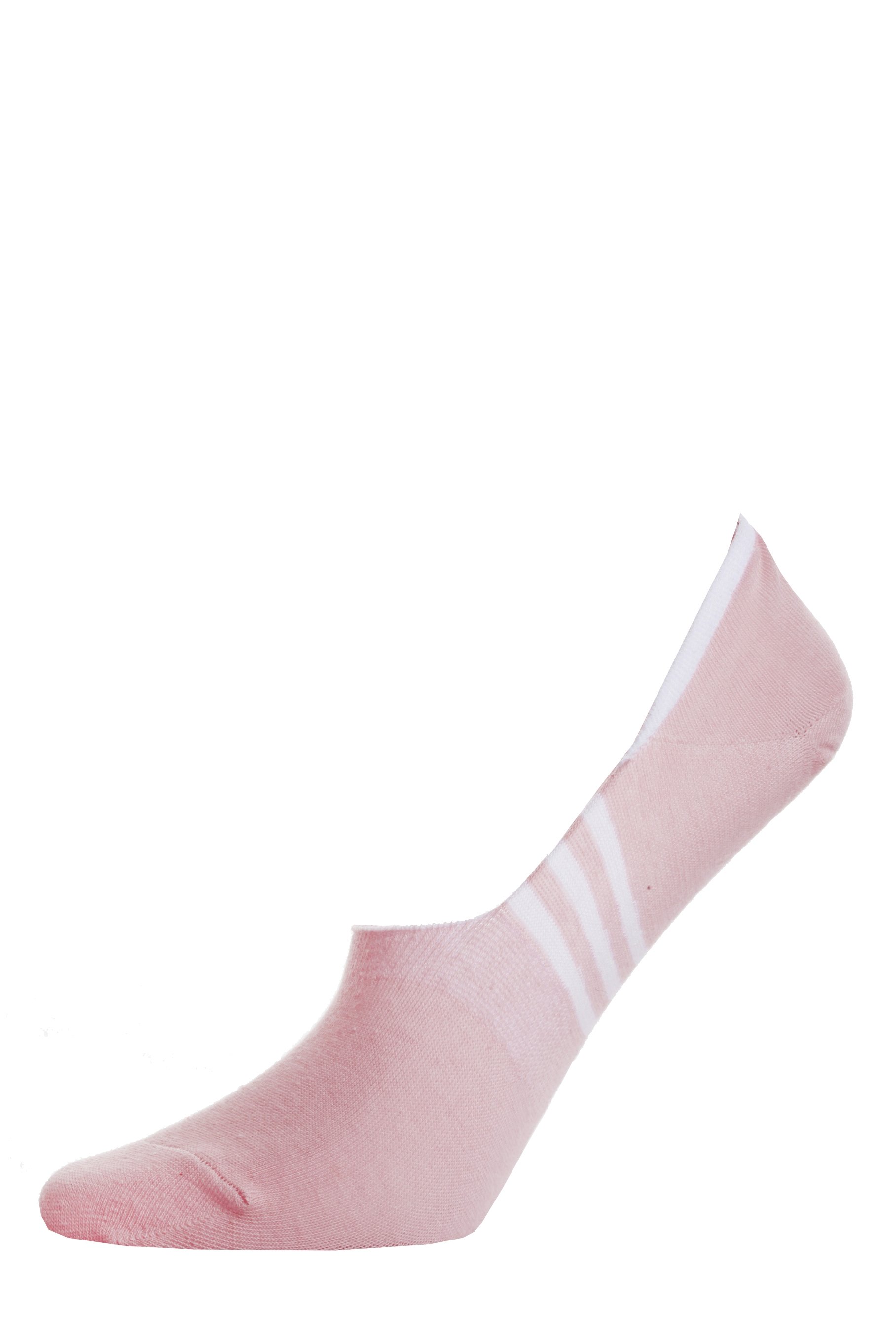 A pair of ROME pink invisible socks for women featuring three stripes on the sole and a silicone heel strip to prevent slipping.