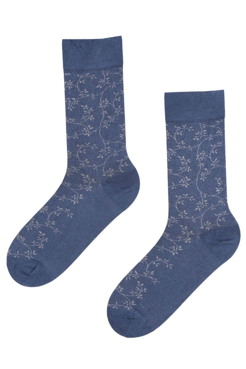 SCRABBLE blue suit socks featuring a soft viscose blend and elegant plant pattern, perfect for formal occasions.