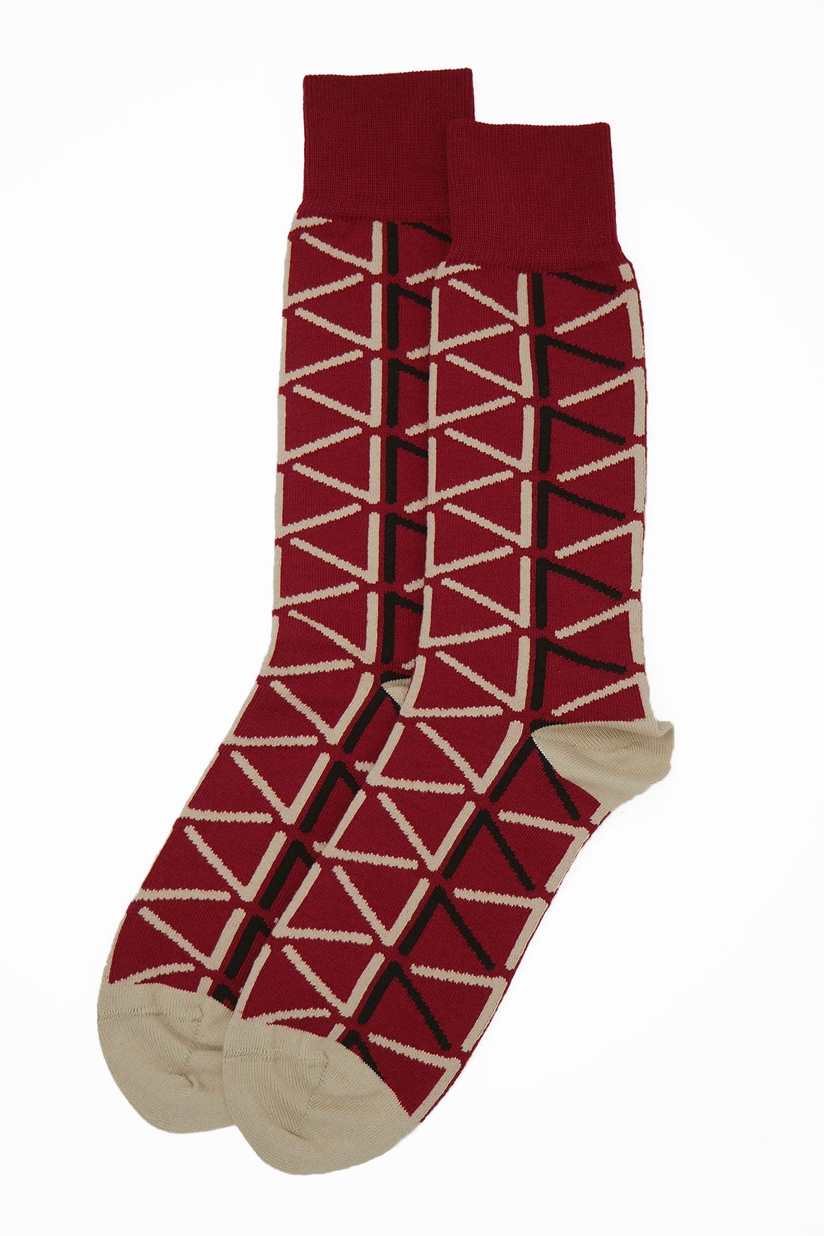 Septem Men's Socks in Garnet featuring contrasting black and cream patterns, made from luxurious Supima cotton.