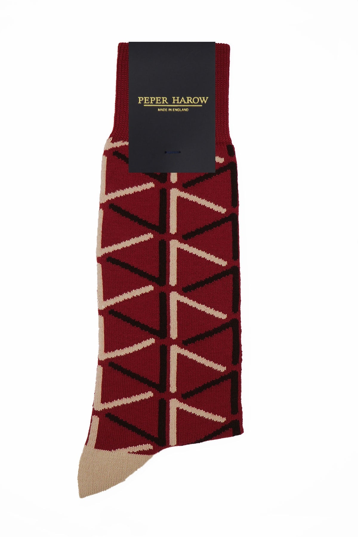 Septem Men's Socks in Garnet featuring contrasting black and cream patterns, made from luxurious Supima cotton.