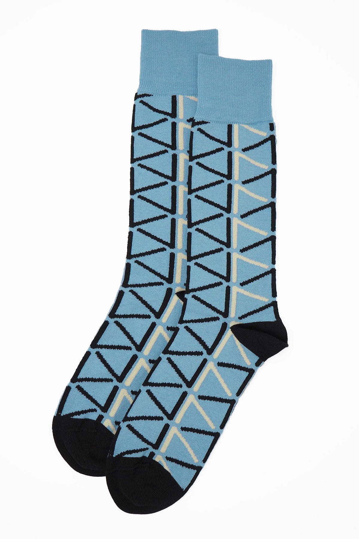 Septem Men's Socks in Sky blue with black and cream patterns, showcasing luxury and style.