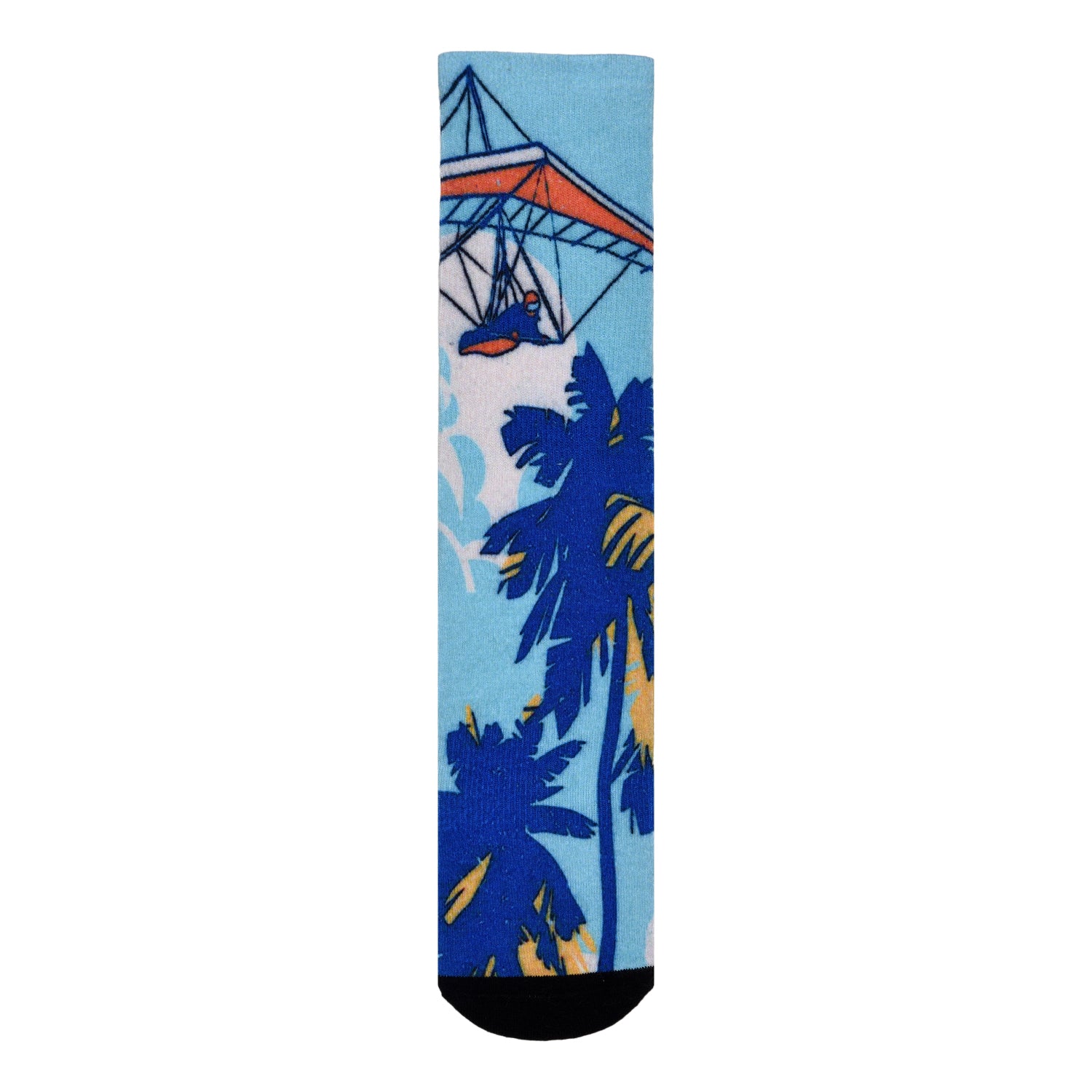 Sierra Socks featuring a vibrant paradise pattern with palm trees and clouds, designed for comfort and style during outdoor activities.