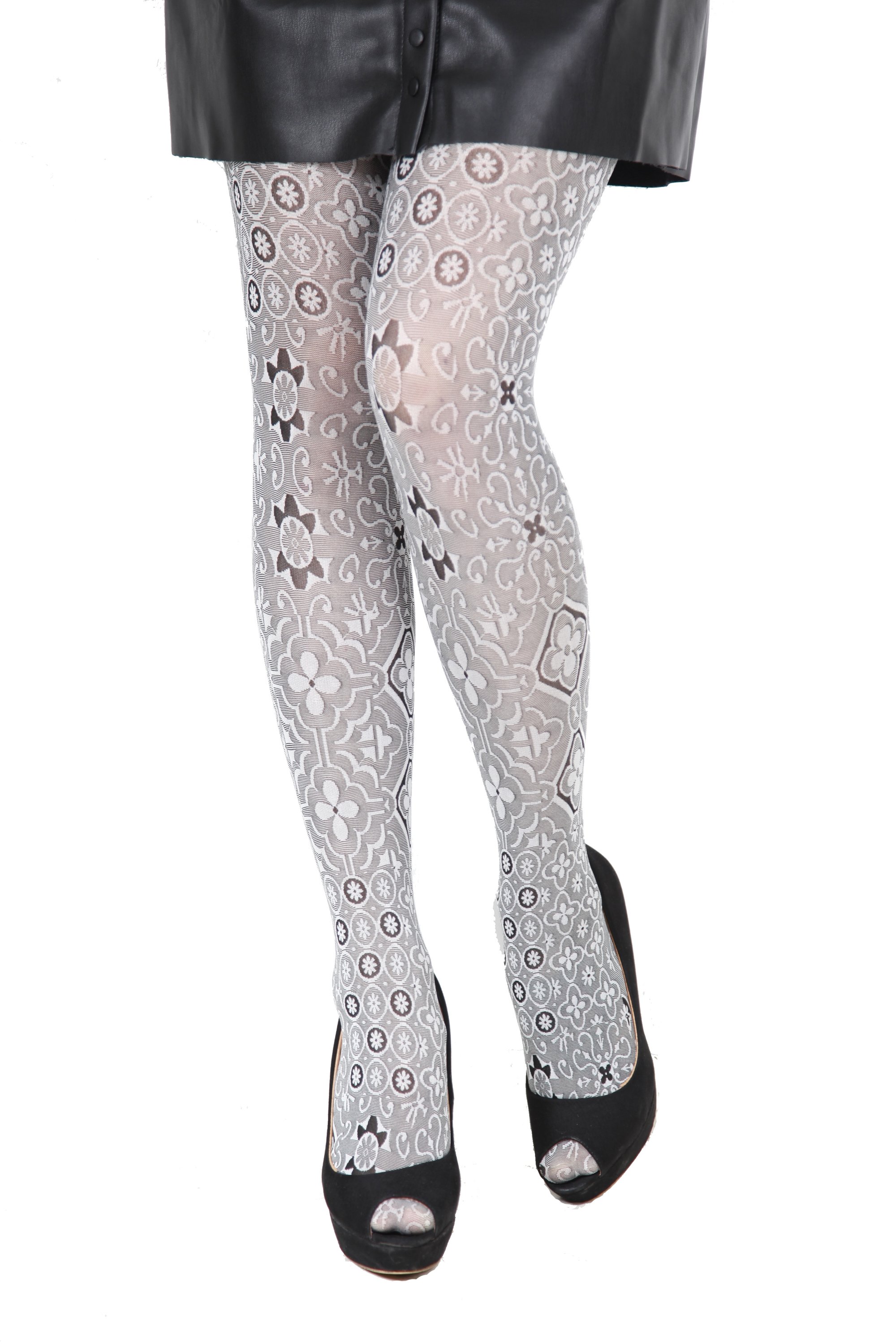 SONIA 60 DENIER women's tights featuring a stylish diamond pattern in black and white, made from high-quality materials.