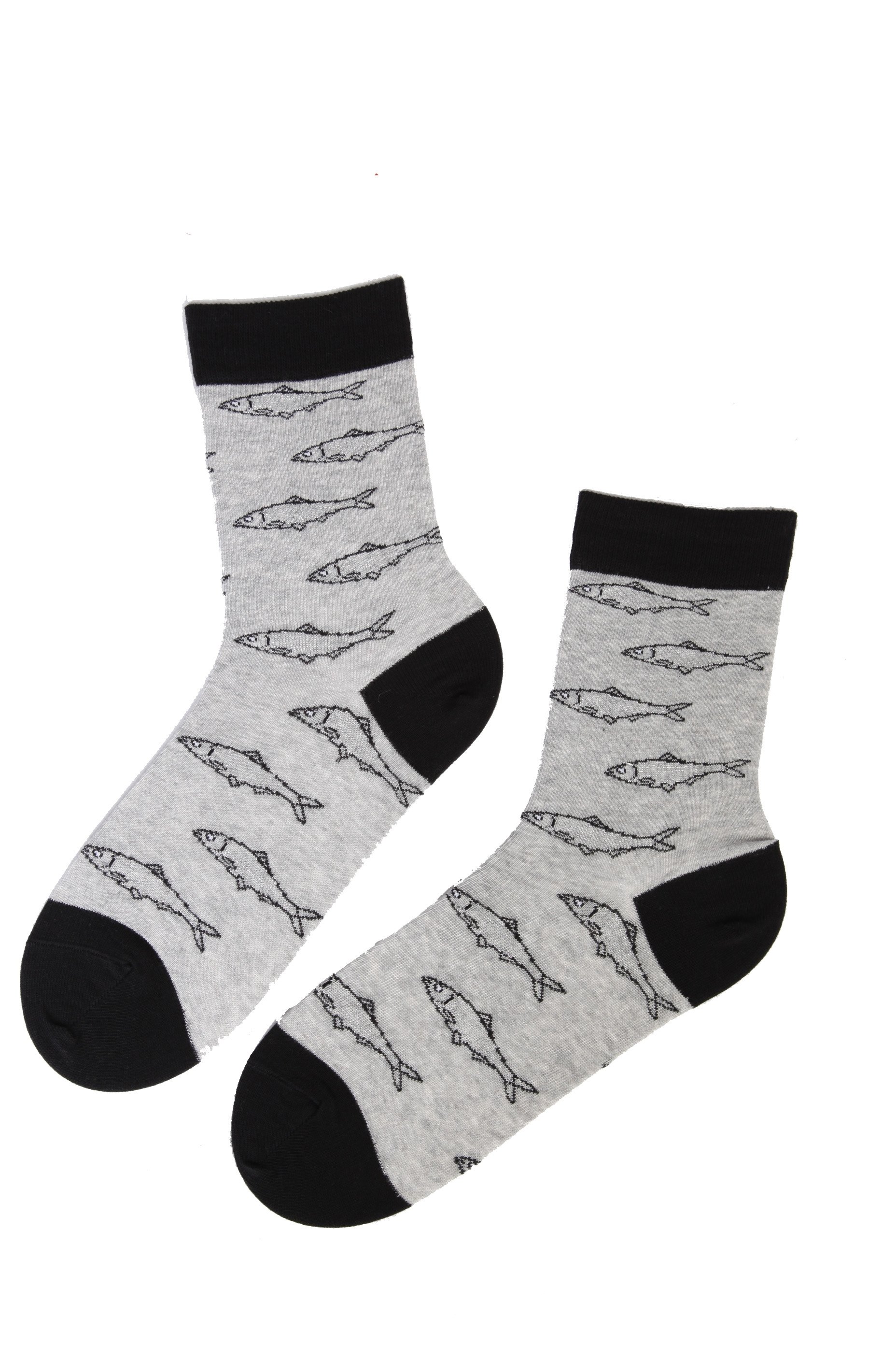 A pair of stylish grey SPRAT cotton socks featuring shiny Lurex thread, inspired by the silver sprat fish.