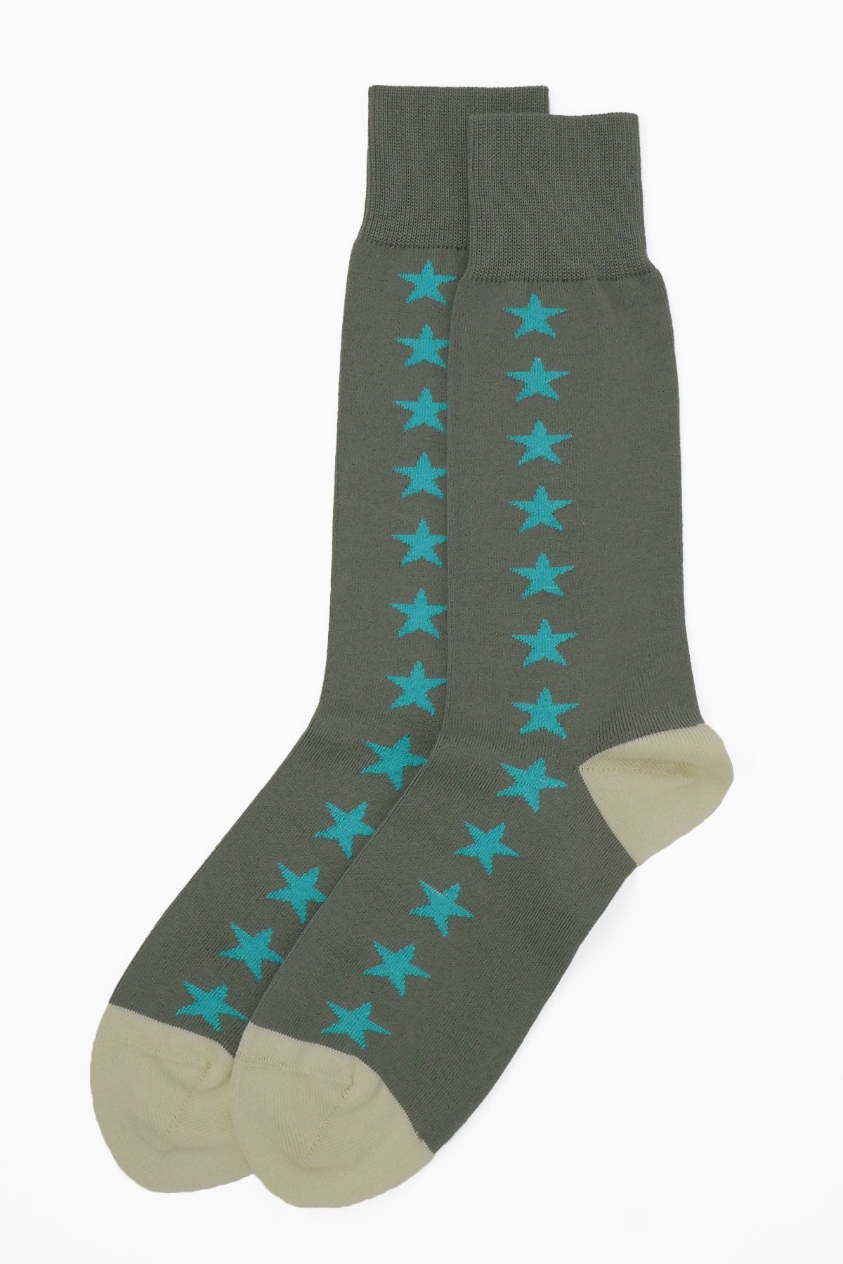 Starfall Men's Socks in grey with contrasting blue stars, showcasing luxury and style.