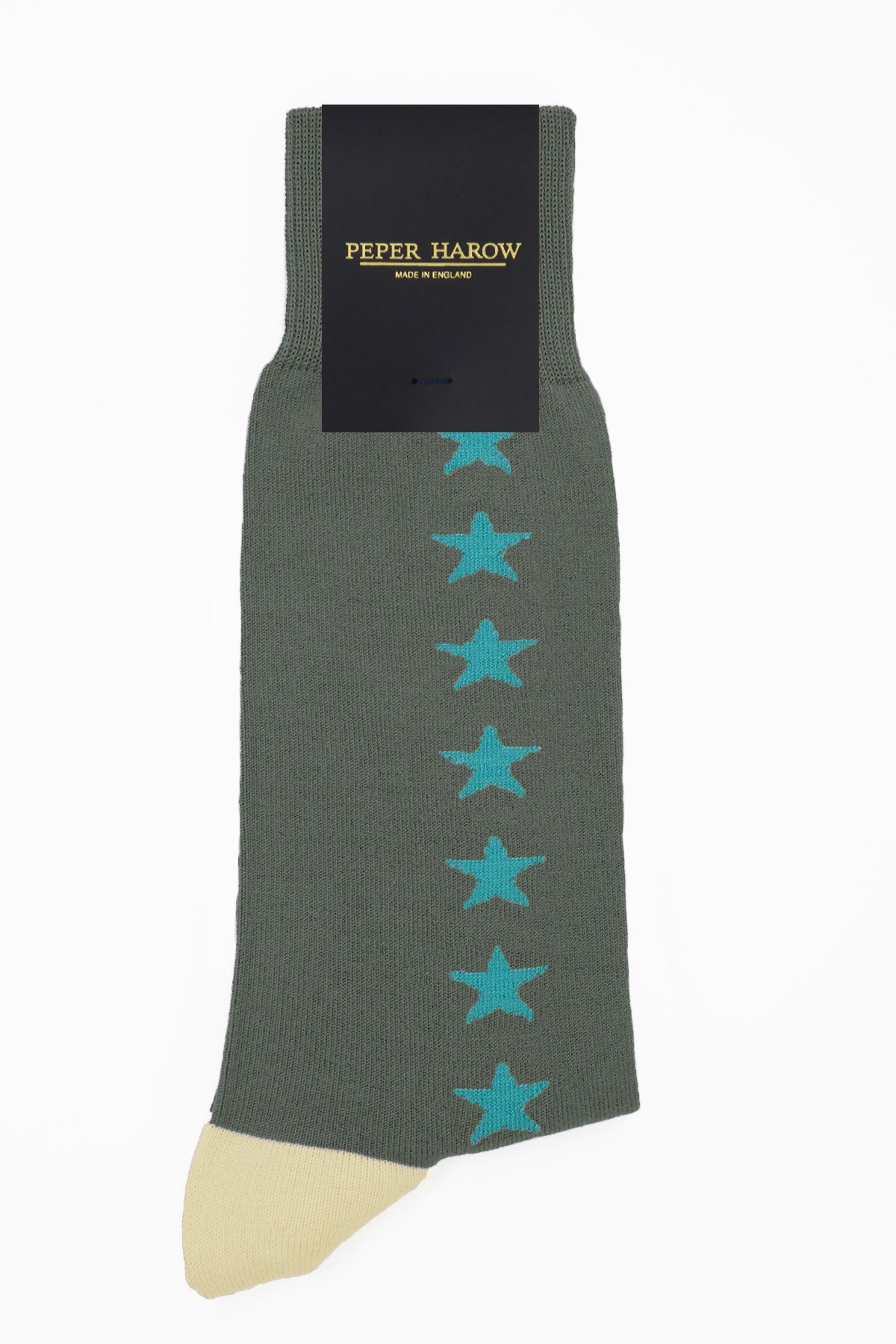 Starfall Men's Socks in grey with contrasting blue stars, showcasing luxury and style.