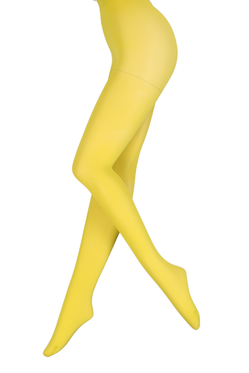 STINA LIME 40 DEN tights in vibrant yellow color, showcasing a smooth microfiber texture and comfortable fit.