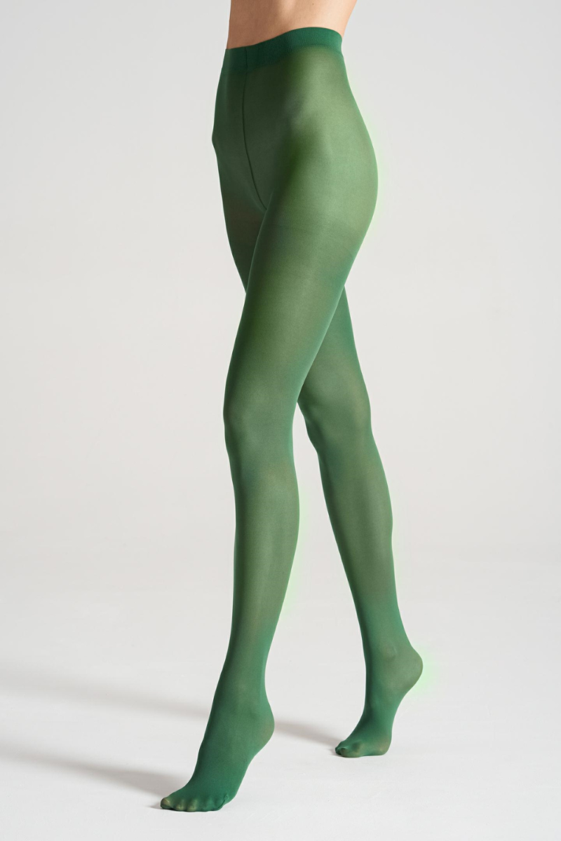 STIINA SMERALDO 40DEN green tights showcasing a vibrant green color and soft microfiber texture.