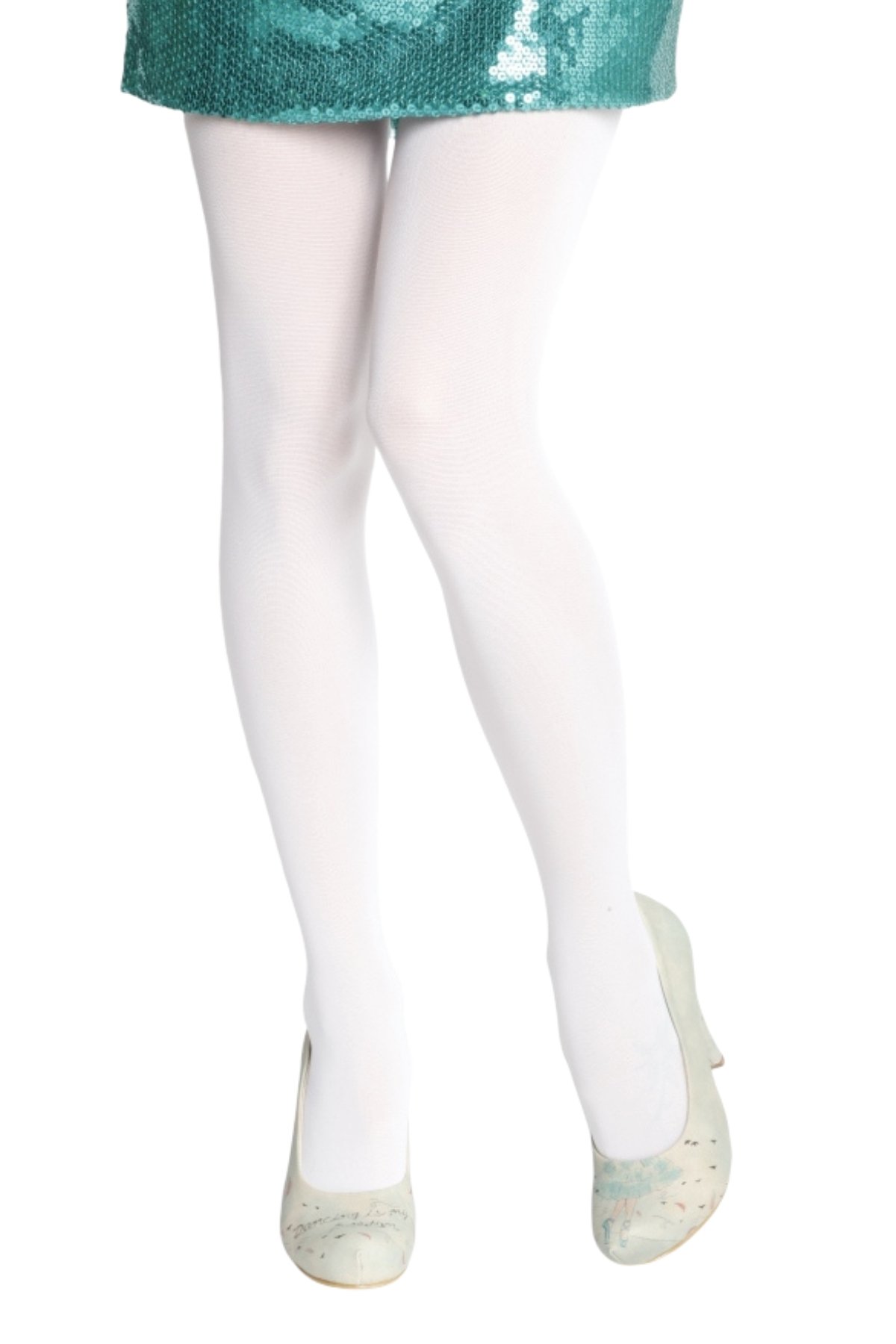 STIINA WHITE tights displayed on a neutral background, showcasing their soft microfiber texture and comfortable design.