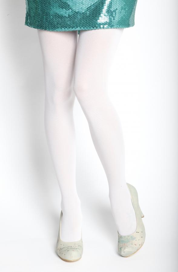 STIINA WHITE tights displayed on a neutral background, showcasing their soft microfiber texture and comfortable design.