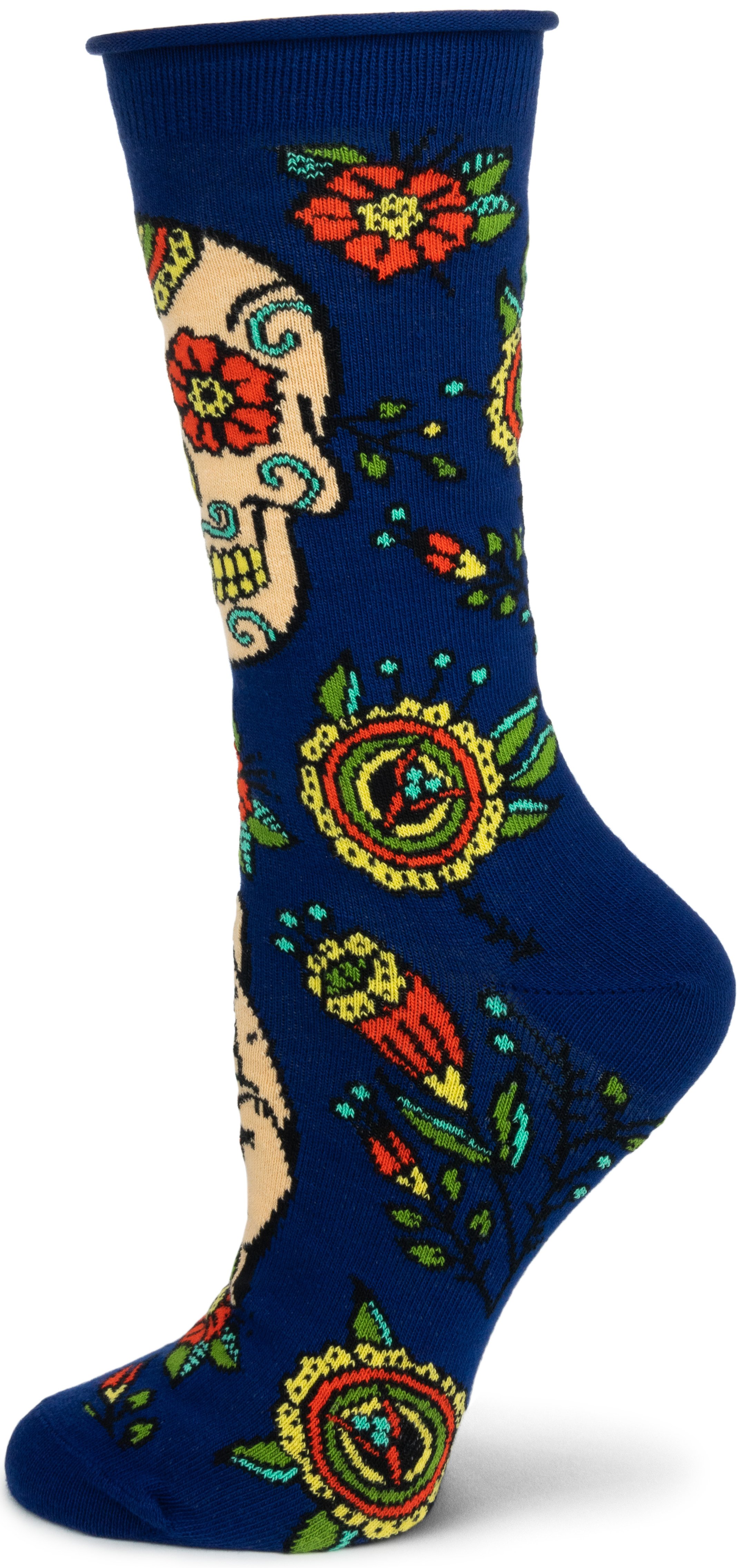 Colorful Sugar Skull Socks featuring vibrant Mexican designs, perfect for Day of the Dead celebrations.