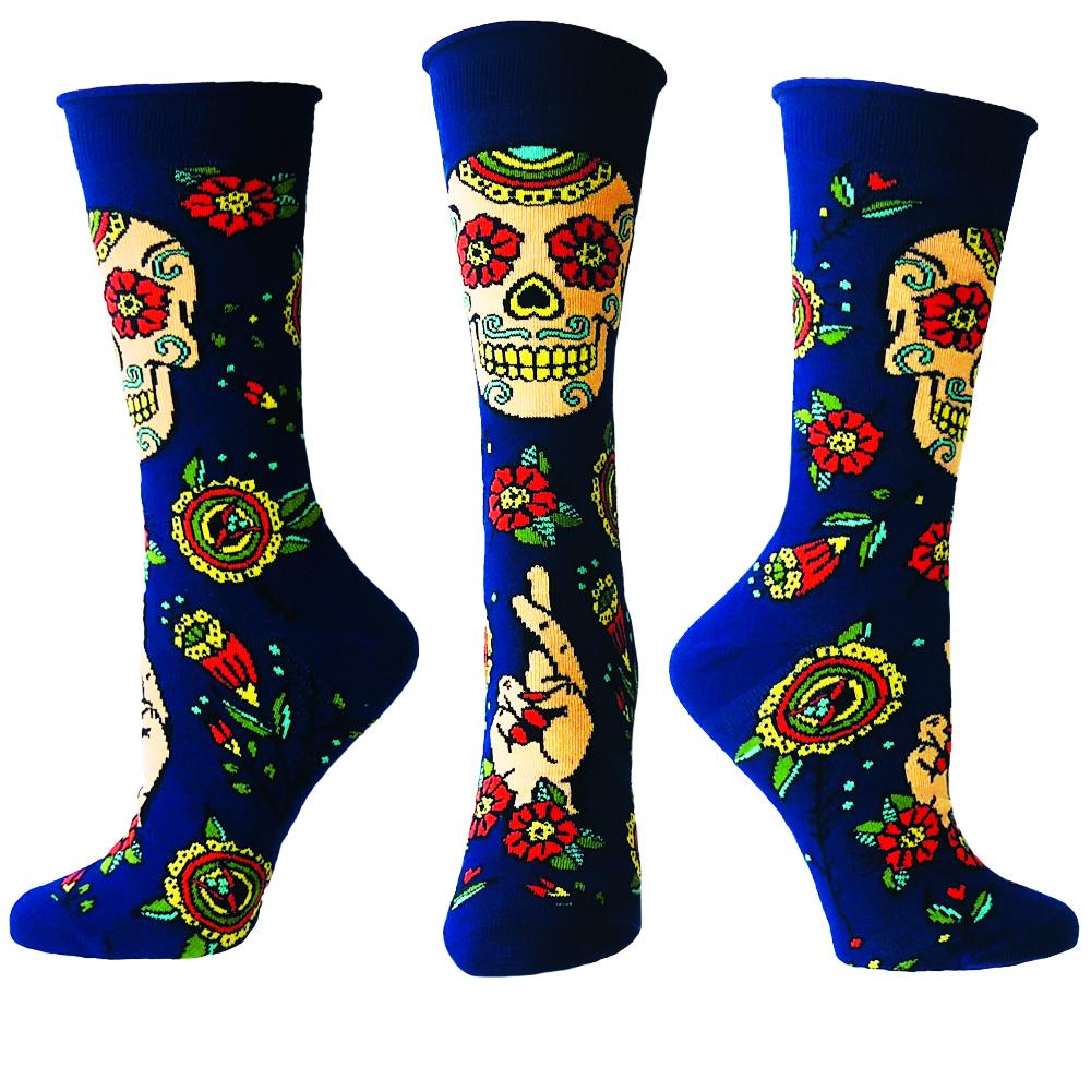 Colorful Sugar Skull Socks featuring vibrant Mexican designs, perfect for Day of the Dead celebrations.