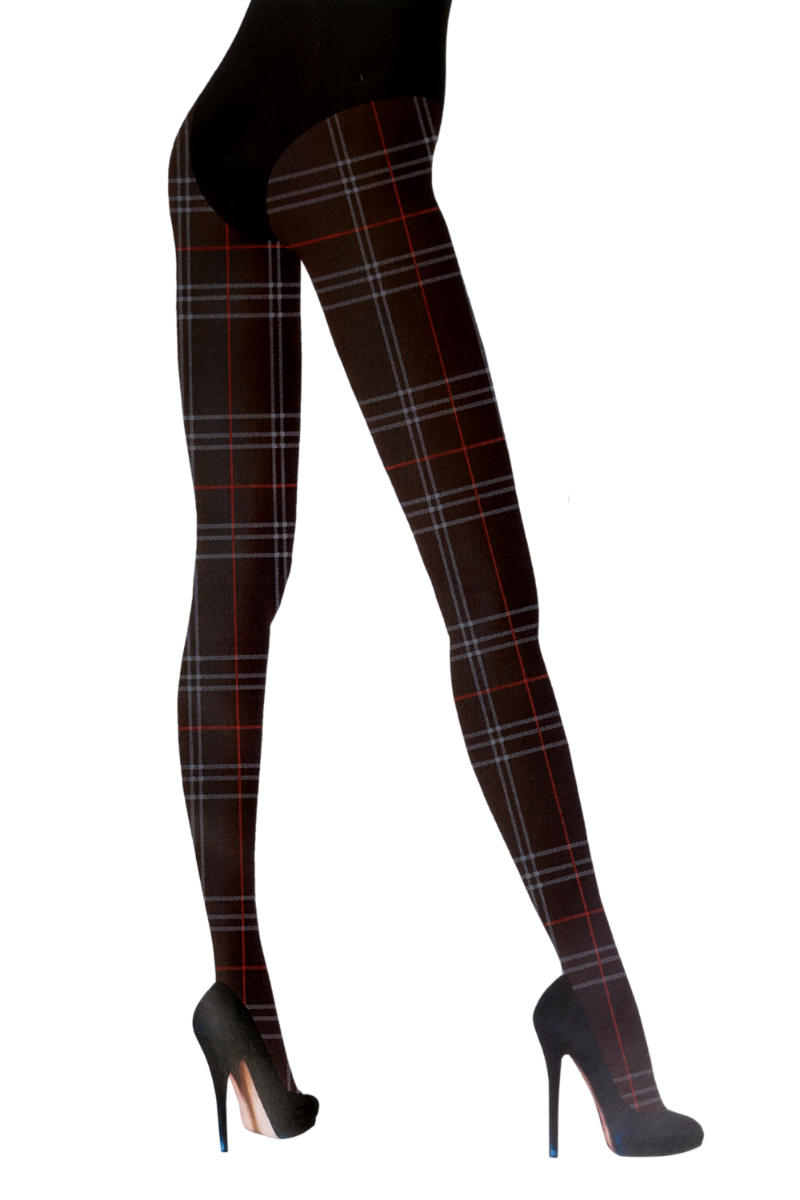 Black TARTAN checkered tights for women featuring a gray-red pattern.