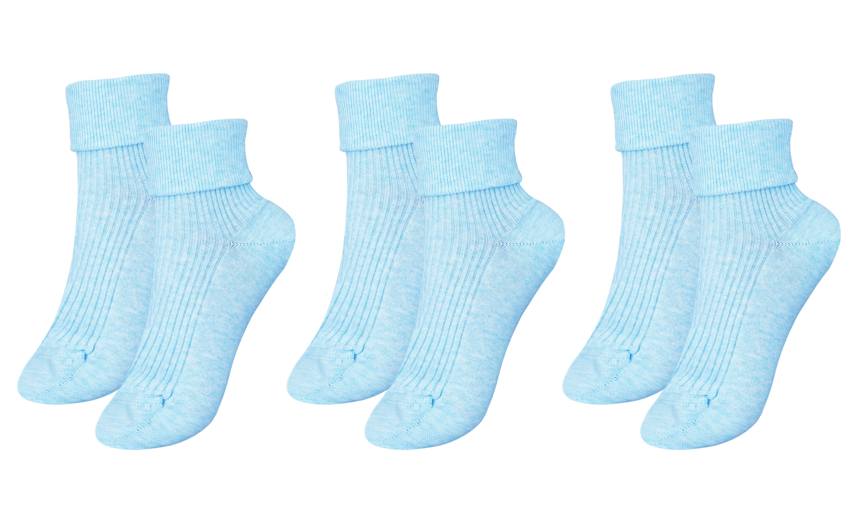 A pack of three pairs of tittimitti® luxury women's socks made from 100% organic combed cotton, showcasing various colors and textures.