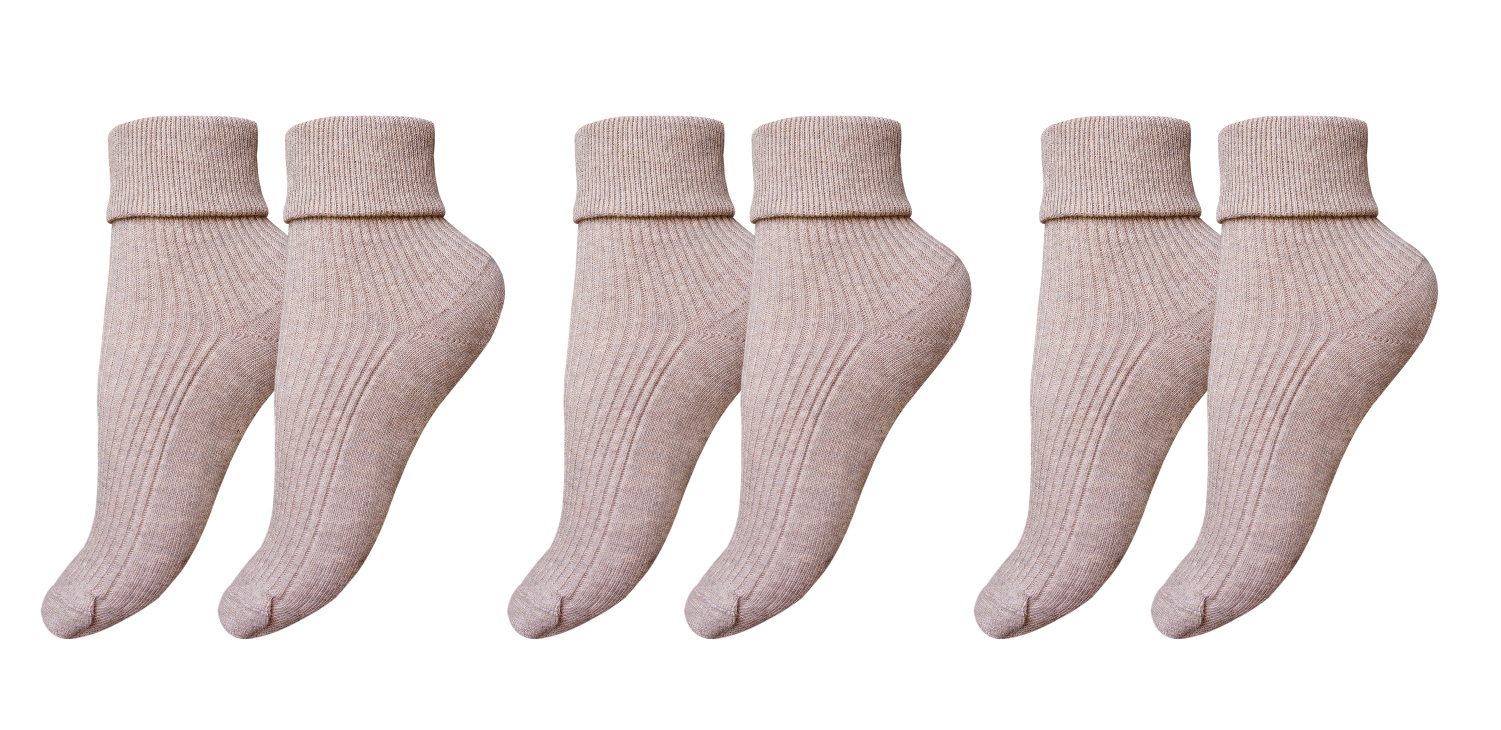 A pack of three pairs of tittimitti® luxury women's socks made from 100% organic combed cotton, showcasing various colors and textures.