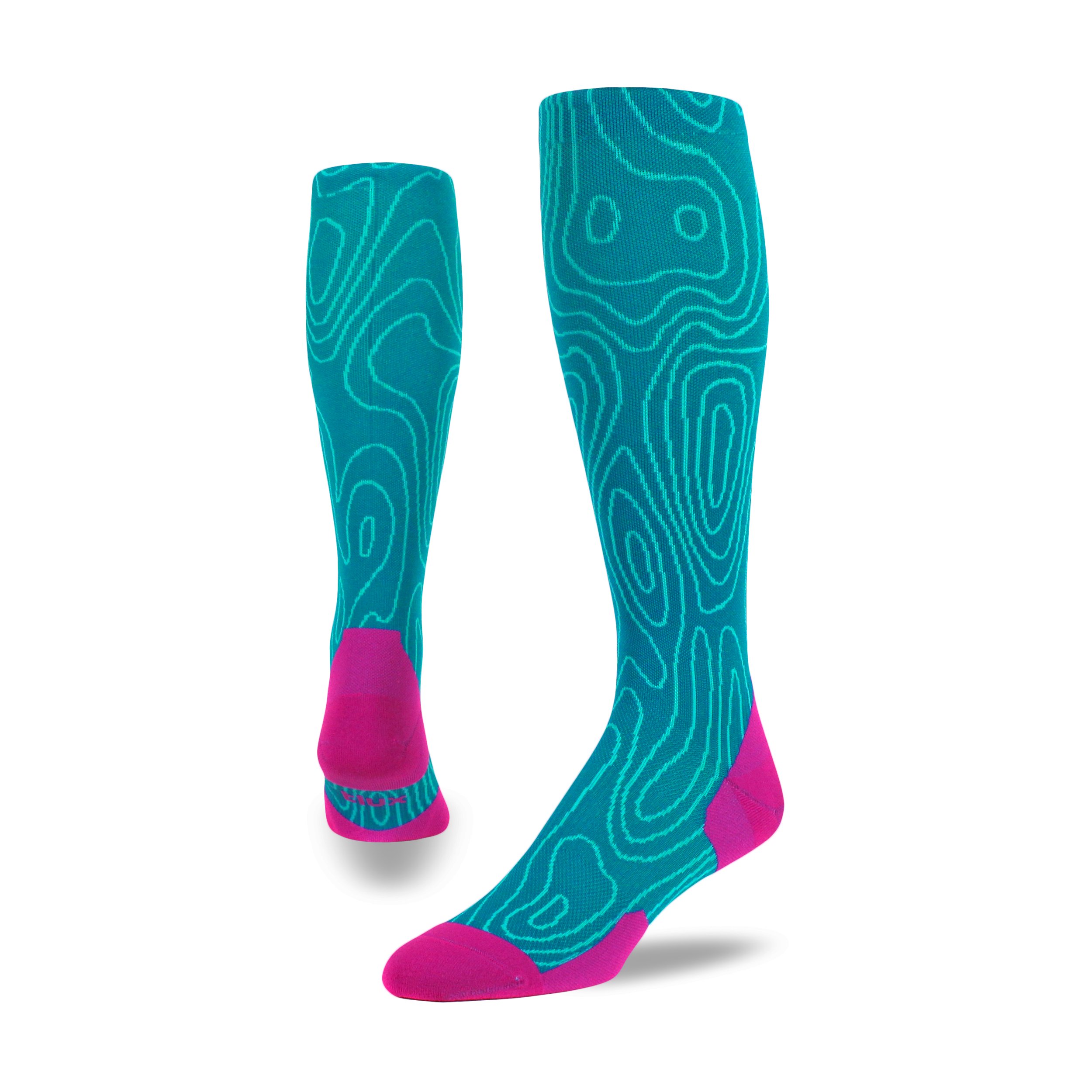 A pair of Topo Run OTC Compression Socks designed for runners, featuring graduated compression technology and a breathable fabric for enhanced performance.