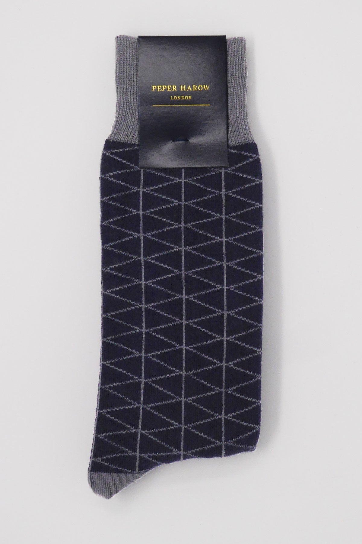 Tritile Men's Navy Socks featuring a unique grey striped design made from luxurious Supima cotton.