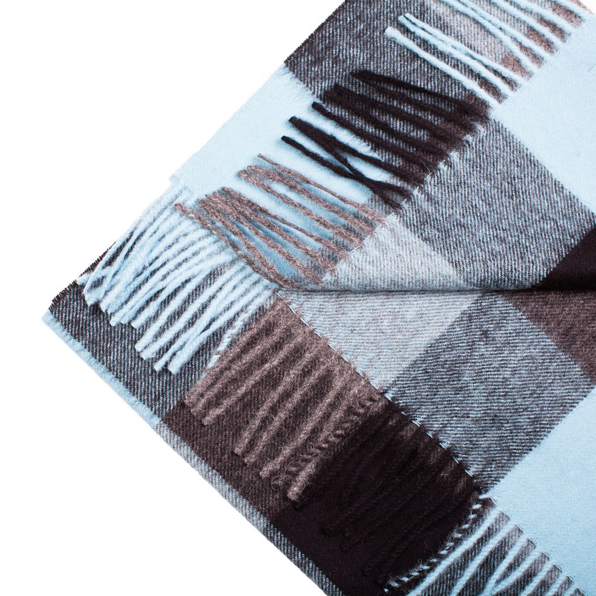 A luxurious turquoise checkered scarf made from 100% baby alpaca wool, showcasing its soft texture and elegant design.