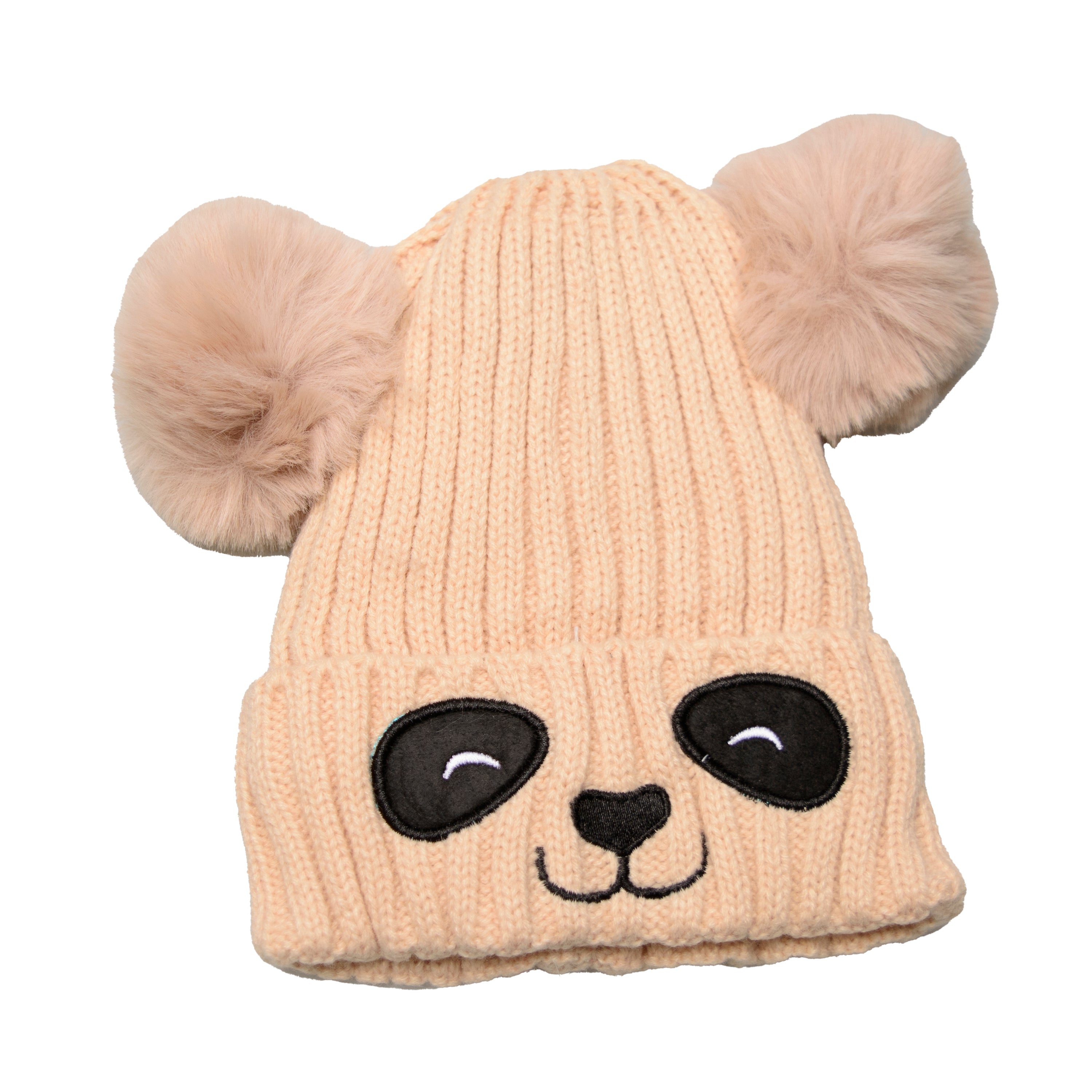 Unisex Cute Panda Cartoon Pattern Knit Winter Beanie for Kids, featuring a playful panda design, available in multiple colors.