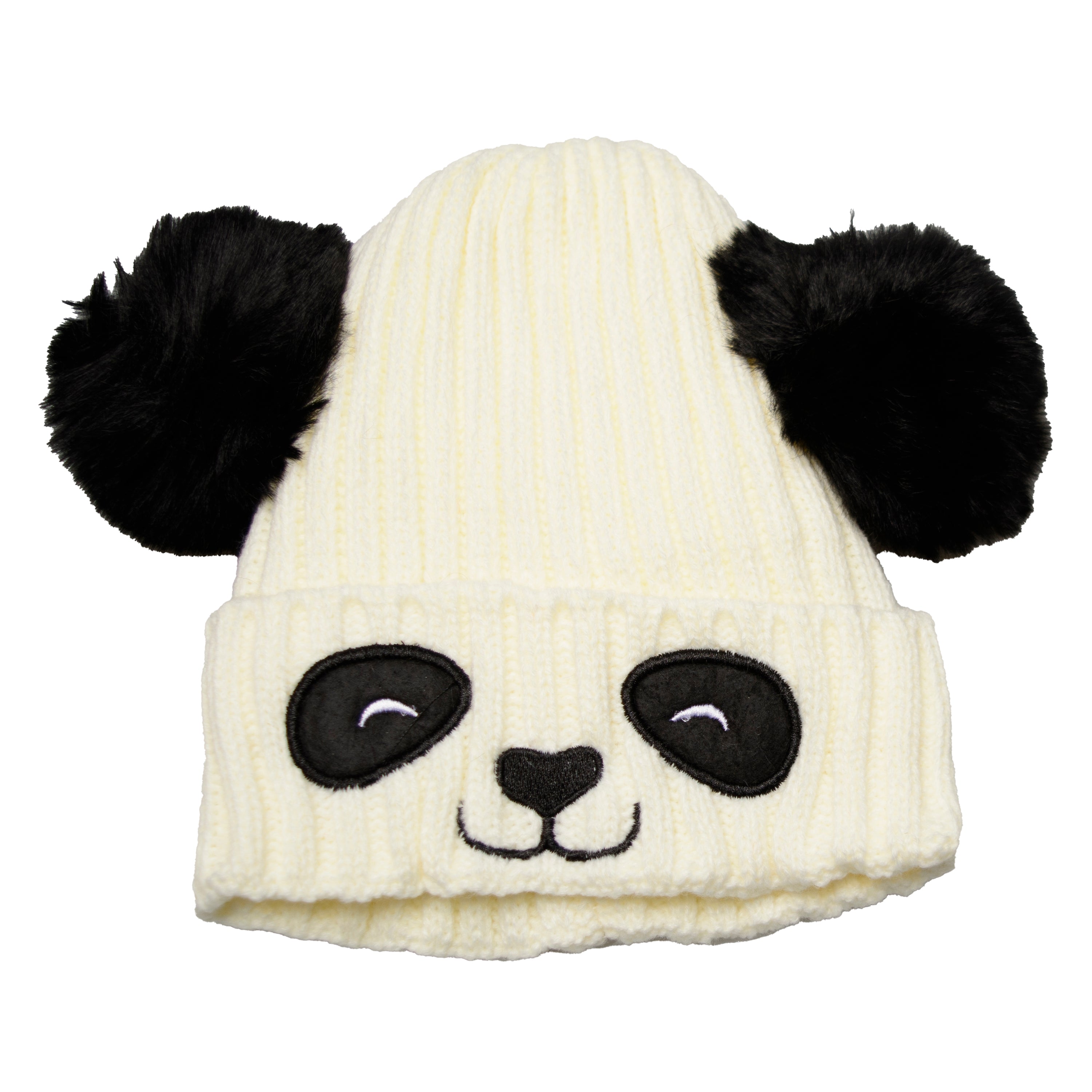 Unisex Cute Panda Cartoon Pattern Knit Winter Beanie for Kids, featuring a playful panda design, available in multiple colors.