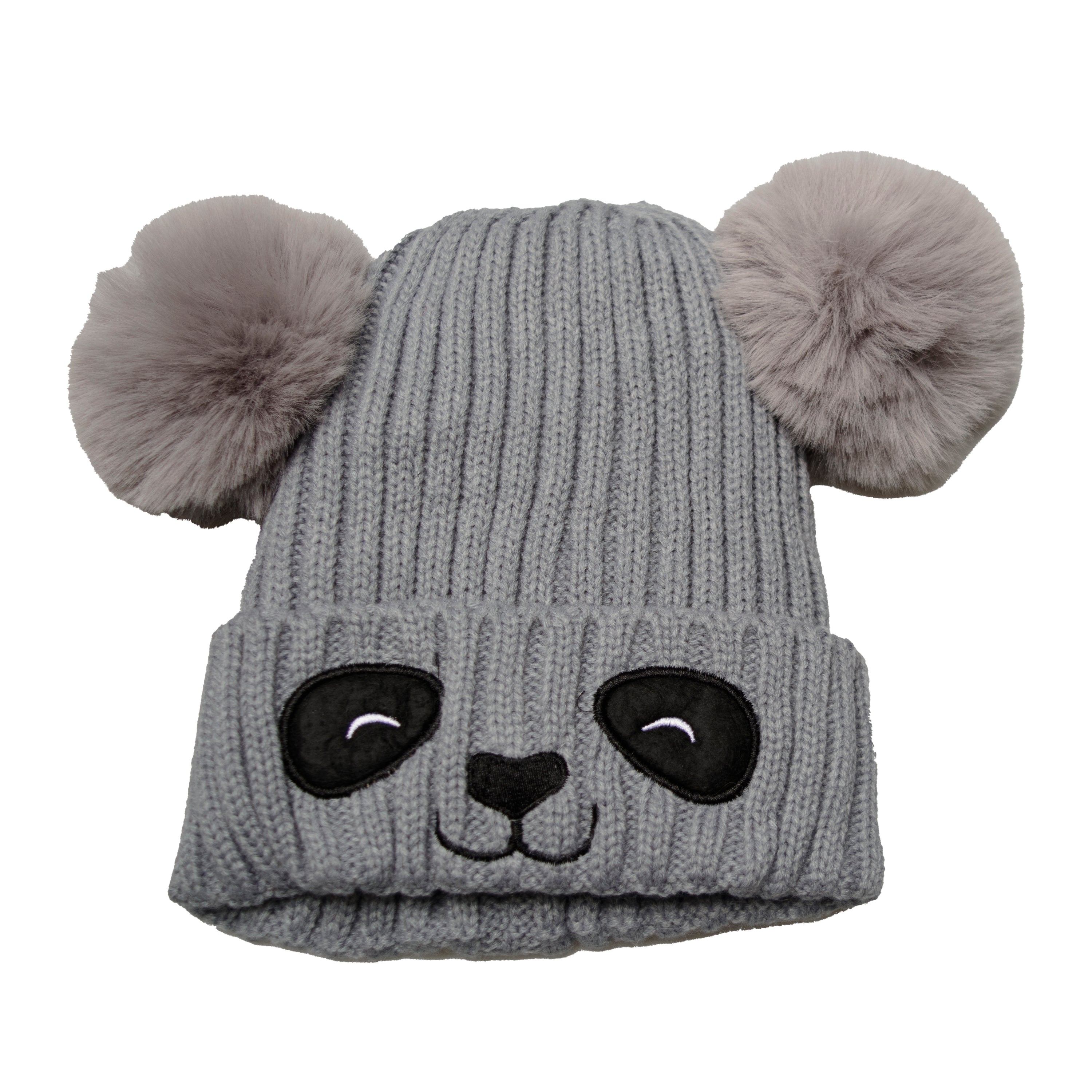 Unisex Cute Panda Cartoon Pattern Knit Winter Beanie for Kids, featuring a playful panda design, available in multiple colors.