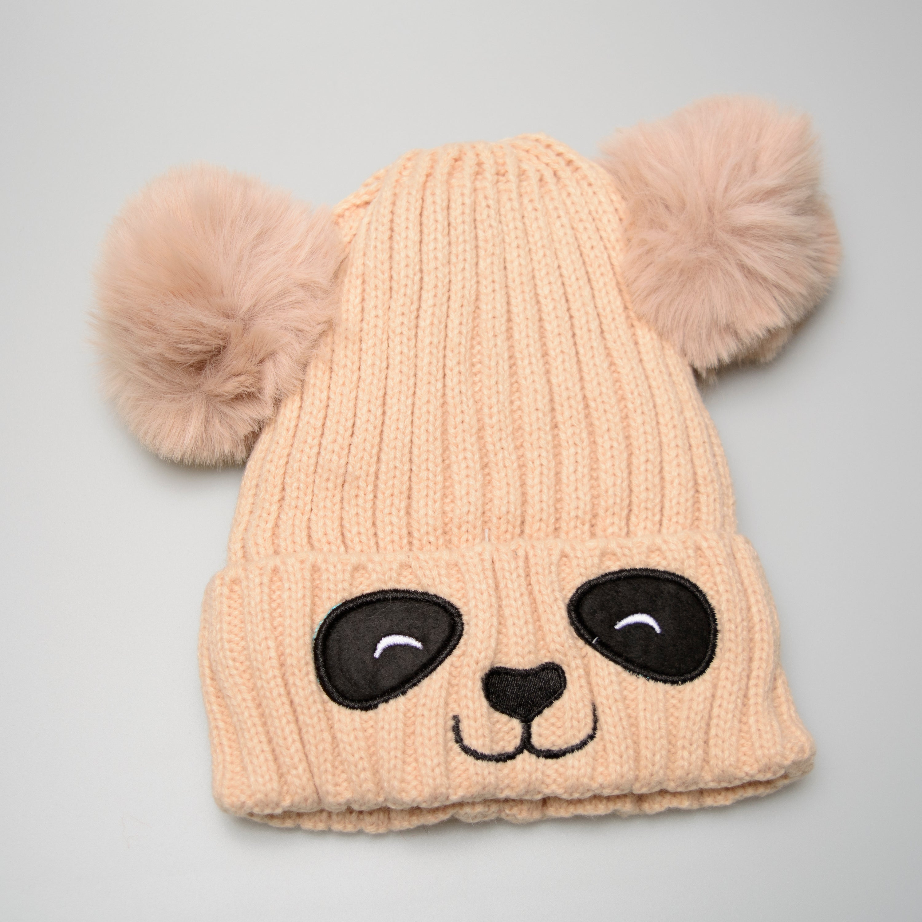 Unisex Cute Panda Cartoon Pattern Knit Winter Beanie for Kids, featuring a playful panda design, available in multiple colors.