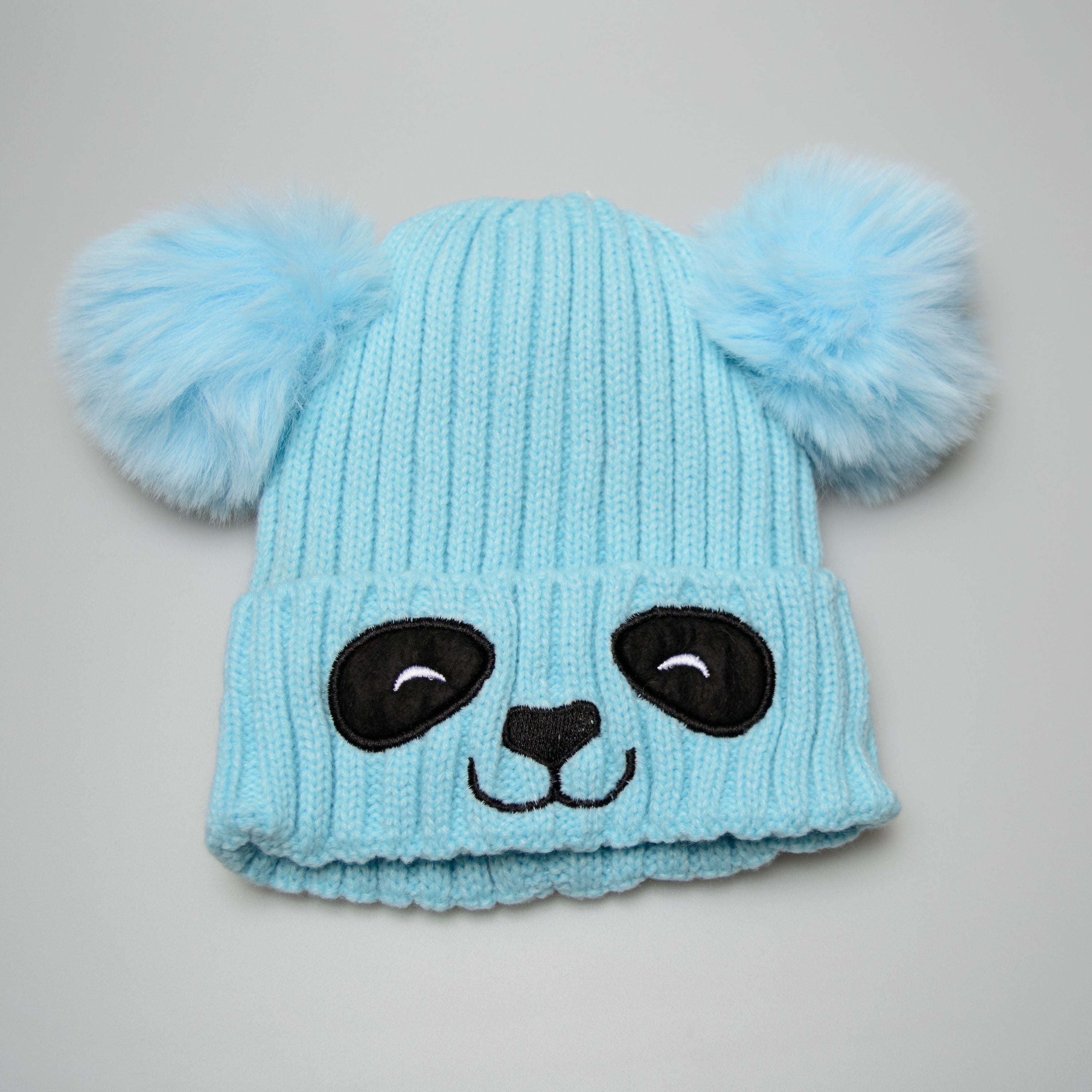 Unisex Cute Panda Cartoon Pattern Knit Winter Beanie for Kids, featuring a playful panda design, available in multiple colors.