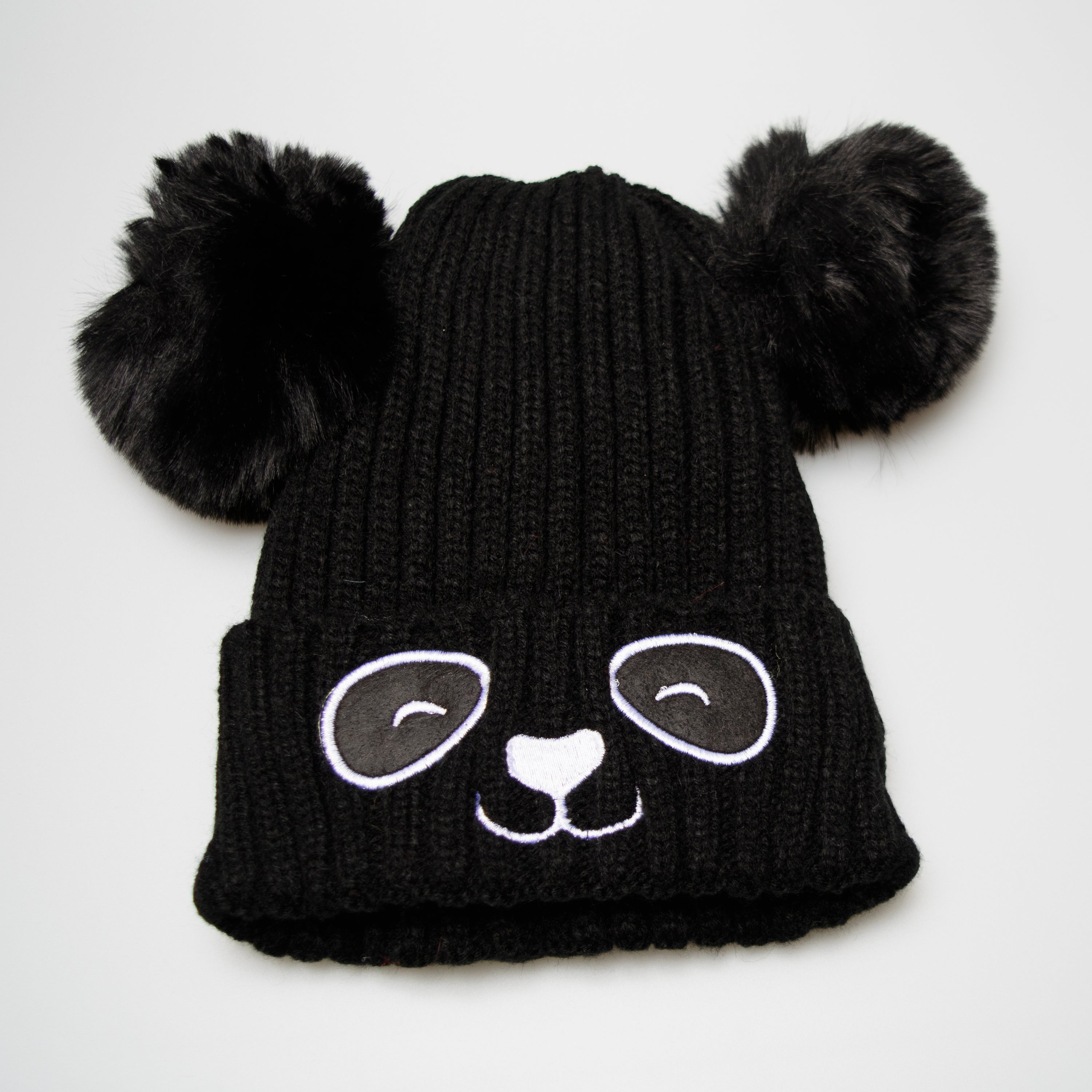 Unisex Cute Panda Cartoon Pattern Knit Winter Beanie for Kids, featuring a playful panda design, available in multiple colors.