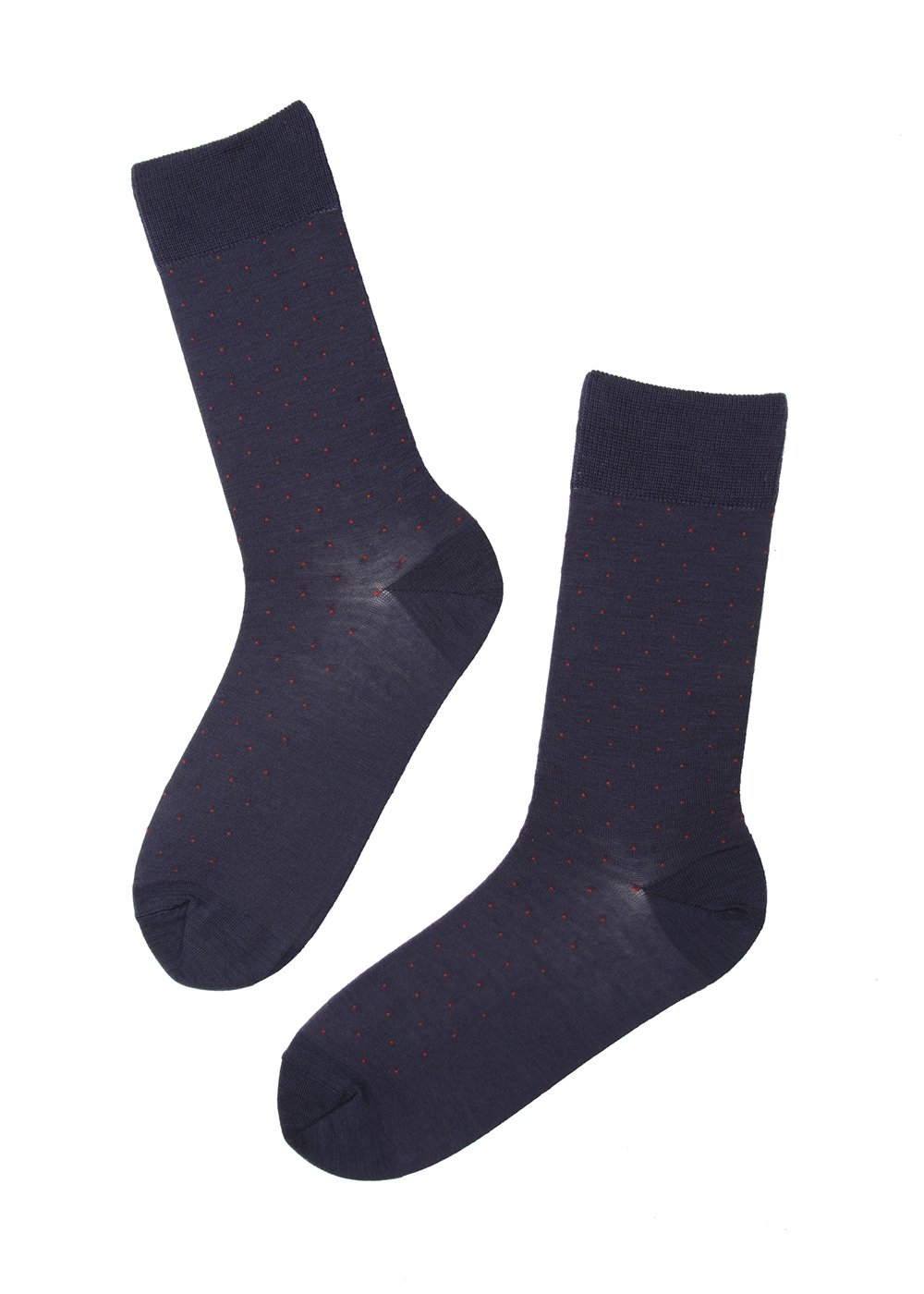 VEIKO dark blue merino socks for men with a red dotted pattern, showcasing warmth and style.